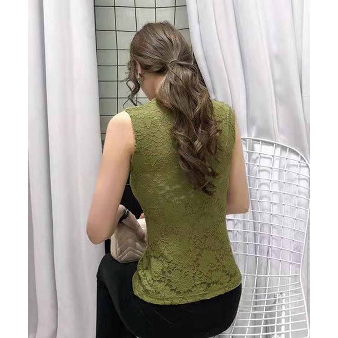 ハイネック レース タンクトップ 通販 ノースリーブ 透け感 トップス ハイネックレースインナー 袖なし 総レース レディース 大人 かわいい きれいめ 上品 セクシー おしゃれ シンプル 女性 top-076 ダイヤモンドハーツ Diamond Hearts ブラック Mサイズ