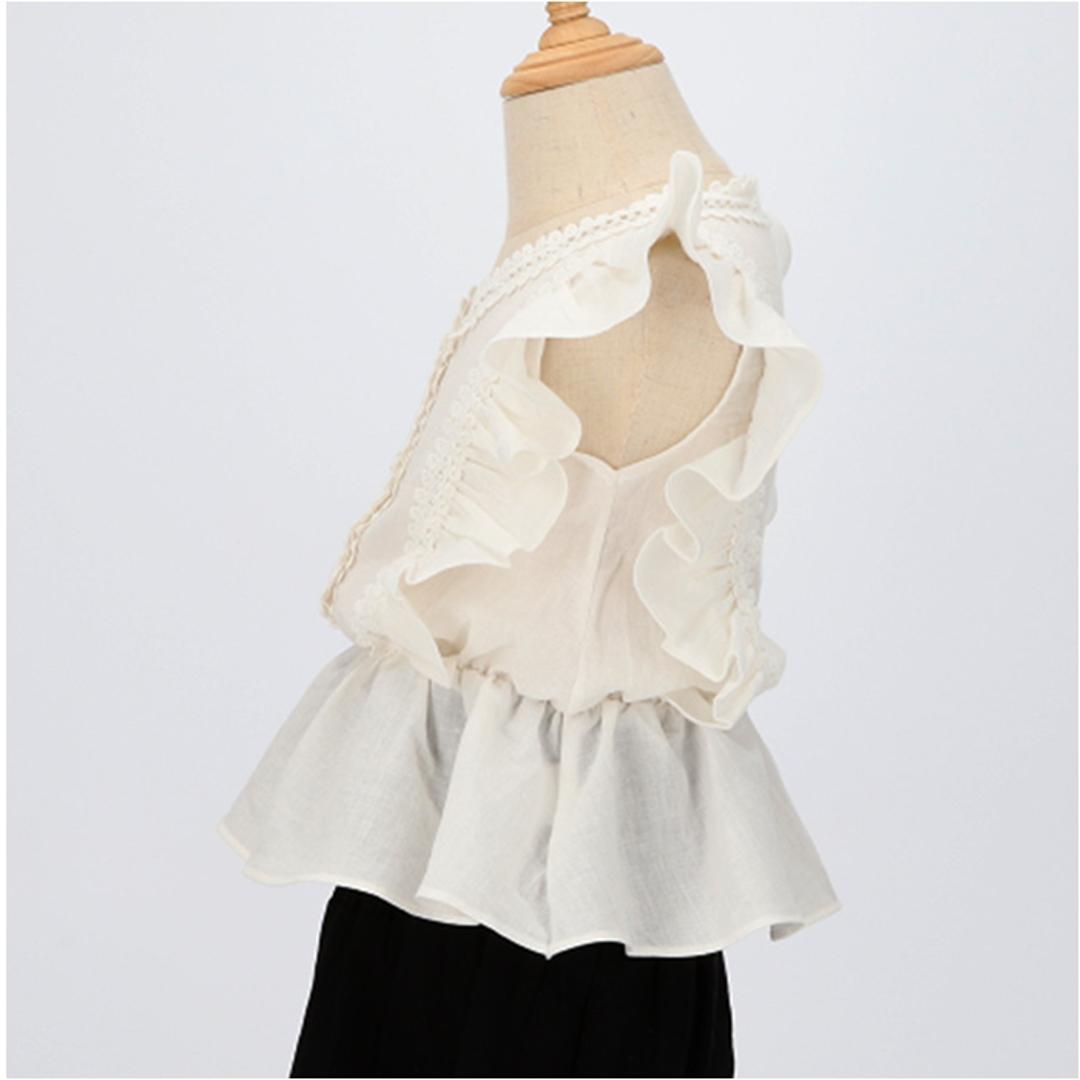 Rora ブラウス 襟なし 通販 ローラ レナ カットソー キッズ 子供 女の子 女子 こども 子ども きれいめ フレンチスリーブ フリル レース ボタン おしゃれ かわいい オシャレ 可愛い カジュアル トップス 子ども服 子供服 キッズファッション グレー 110cm