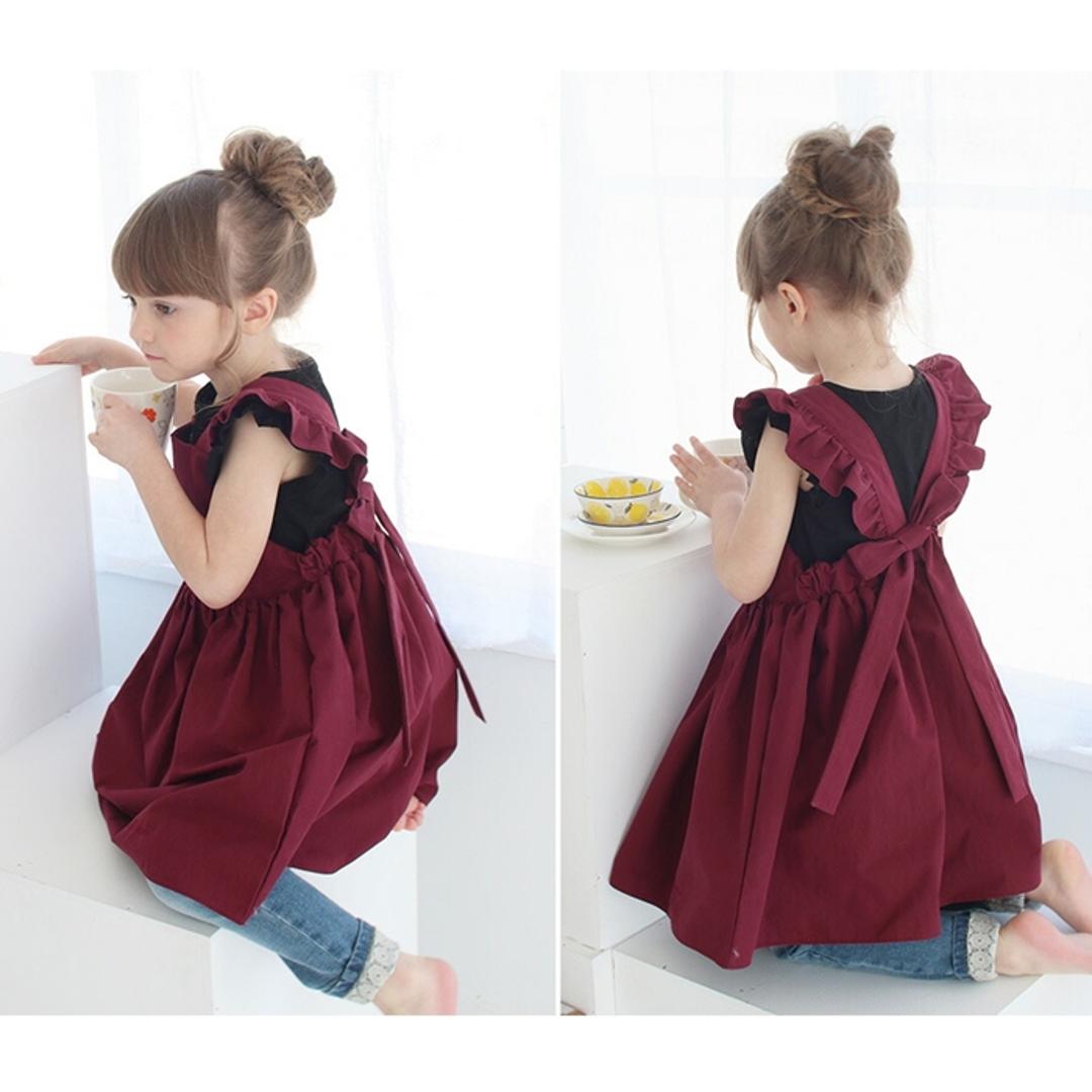 Rora エプロンドレス 子ども 通販 エプロン ドレス 子供 5014-19-55 エプロンワンピース ワンピース フリル キッズ 女の子 ギャザー 撥水 オシャレ 可愛い おしゃれ かわいい 無地 シンプル 子ども服 子供服 キッズファッション BEIGE 2XL