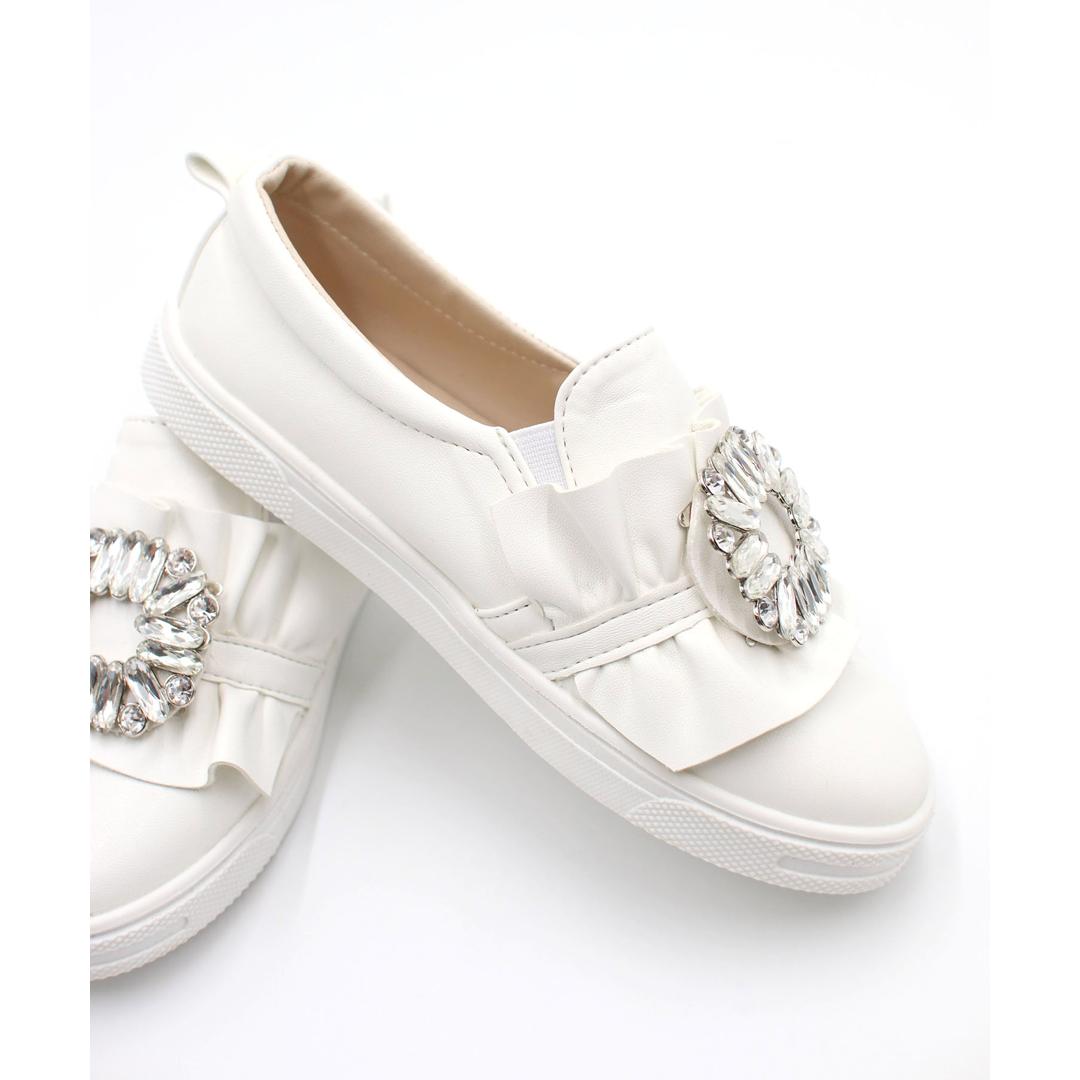 Rora キッズ スリッポン 女の子 通販 紐なしスニーカー 57062202 白 ホワイト ビジュー キラキラ 宝石 ワンポイント 通学 通園 かわいい おしゃれ 可愛い カジュアルシューズ 子供靴 靴 シューズ 子ども靴 キッズシューズ キッズファッション ホワイト 16cm