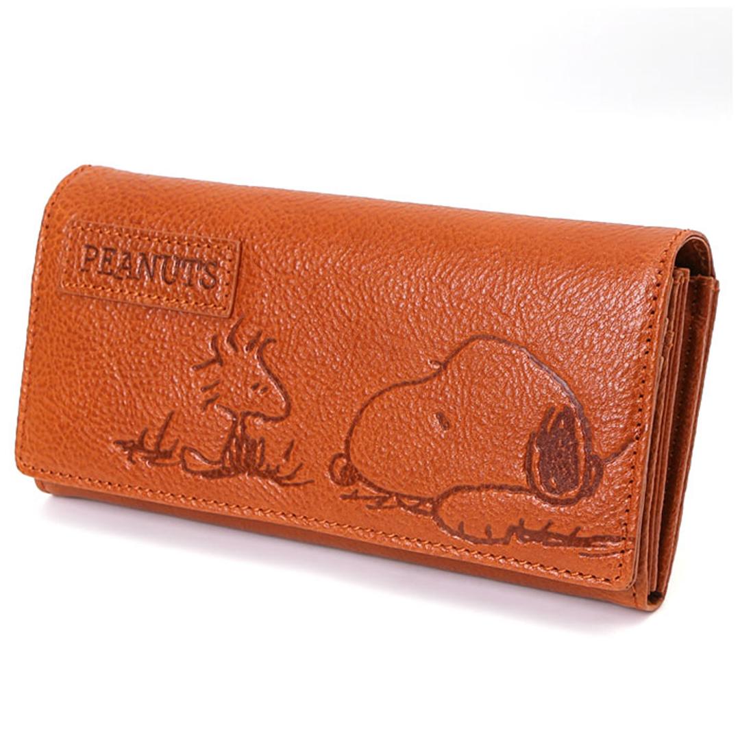 スヌーピー 財布 通販 PEANUTS FACE 長財布 長財布 ロングウォレット 長サイフ サイフ かぶせ長財布 snoopy キャラクター グッズ 大人 向け レディース おしゃれ 本革 革 レザー フラップ長財布 小銭入れ付き かわいい ギフト CAMEL ・