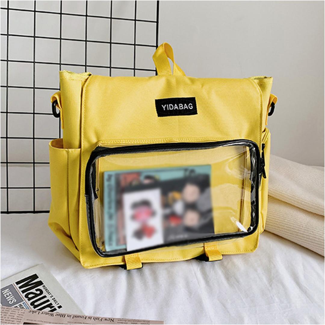 痛バッグ リュック 4way 通販 痛バ 推し活用バッグ トートバッグ ショルダー 斜めがけ 推し活 おしゃれ かわいい バッグ バック カバン 鞄 A4 大容量 透明ポケット クリア ぬいぐるみ 缶バッチ デコ 推し オタク 通学 お出かけ カジュアル ブラック ・