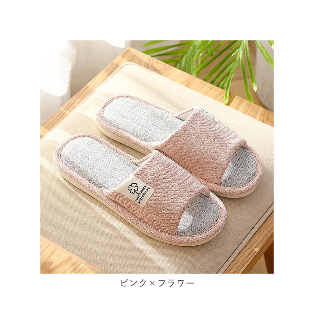 リネン スリッパ 通販 ルームシューズ 室内履き サンダル 部屋履き ルームスリッパ 夏用 室内 メンズ レディース 来客用 来客 かわいい 春夏 春 夏 秋 滑り止め 履きやすい 歩きやすい 前あきスリッパ 生活雑貨 日用品雑貨 ローズ 【即日発送】36-37(23cm)