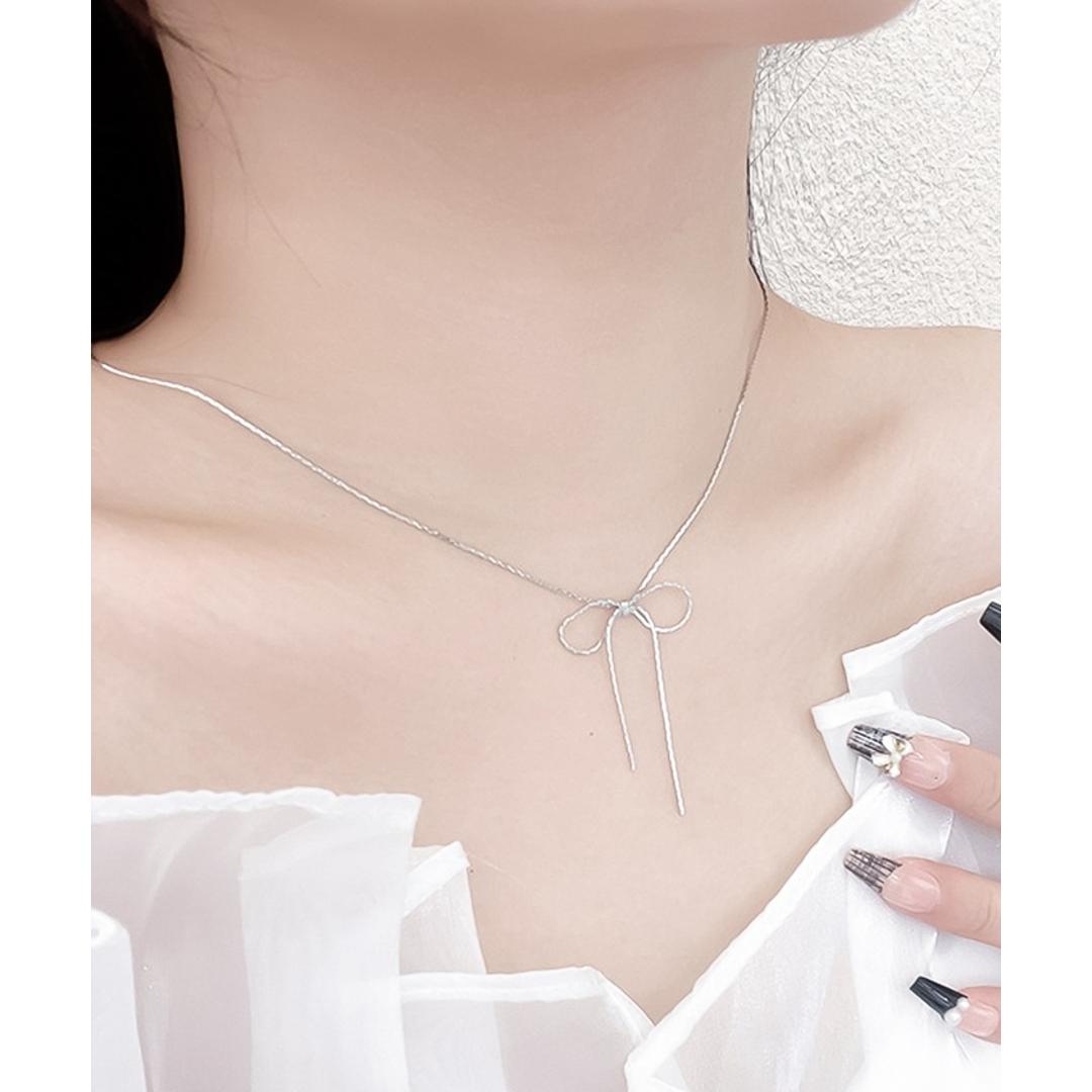 ネックレス レディース シンプル 通販 ダイヤモンドハーツ nec-0350 Diamond Hearts アクセサリー リボン 女性 細い 首輪 おしゃれ かわいい 大人 上品 ギフト プレゼント ブランド 彼女 中学生 高校生 大学生 10代 20代 30代 シルバー ・