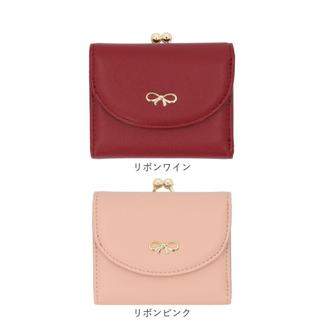 がま口財布 通販 JOUET ジョエット 財布 さいふ 合成皮革 ミニ財布 小銭入れ カード入れ コンパクト 小さい財布 ミニウォレット 女性 レディース おしゃれ かわいい シンプル お札入れ 折りたたみ財布 ギフト 贈り物 リボンブラック ・