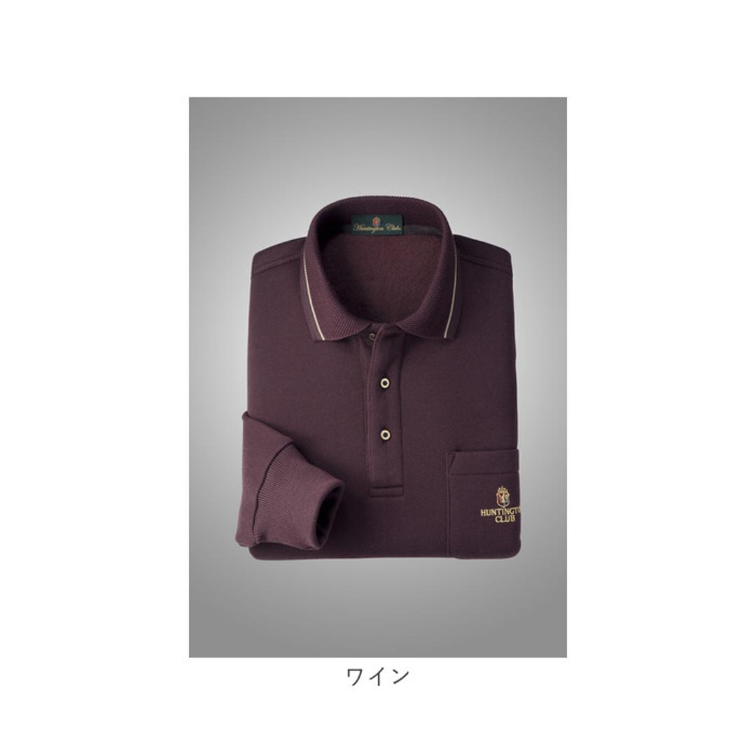 ポロシャツ 長袖 メンズ 通販 シャツ メンズシャツ トップス おしゃれ 長袖シャツ カジュアルシャツ カジュアル 長袖ポロシャツ 裏起毛 あたたかい あったか HUNTINGTON CLUB ハンティントンクラブ 胸ポケット付き シニア 紳士 オシャレ ブラック Mサイズ