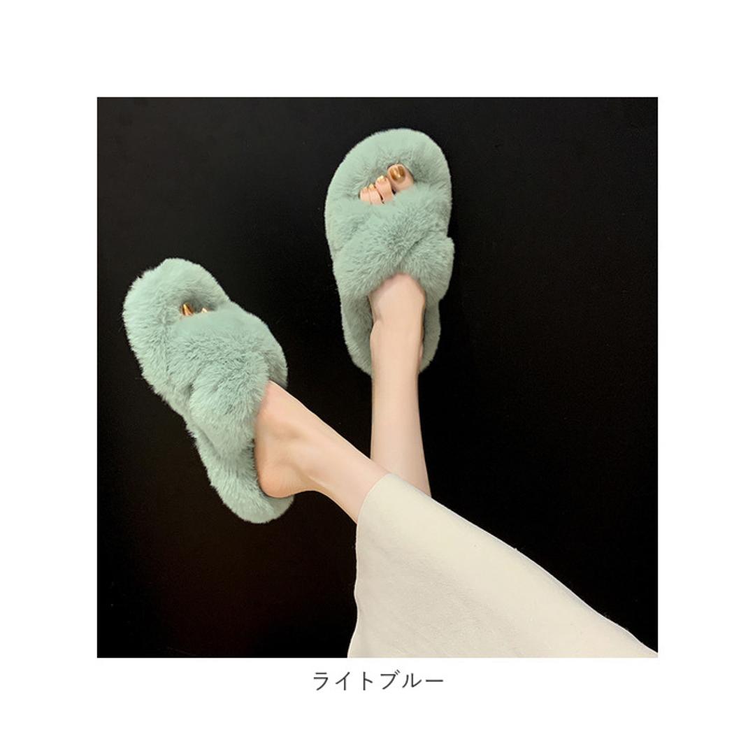 スリッパ おしゃれ 冬用 通販 ルームシューズ 冬 フェイク ファー レディース もこもこ あったか 大人 可愛い 暖かい かわいい 女の子 前開き 前あき 室内履き オシャレ 雑貨 インテリア イエロー 22.5CM(35)