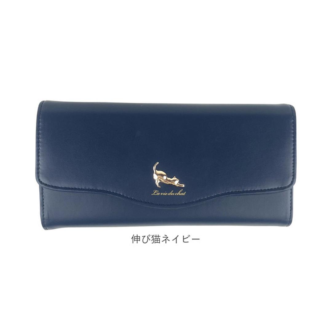 長財布 レディース 通販 財布 ウォレット ロングウォレット 長サイフ スリム 小銭入れ かぶせ おしゃれ 大容量 軽量 カード入れ 薄い シンプル おさいふ サイフ ファスナー 長さいふ ワンポイント レディース財布 きれいめ 上品 贈り物 ギフト 伸び猫ブラック ・