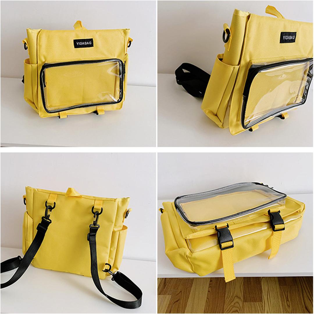 痛バッグ リュック 4way 通販 痛バ 推し活用バッグ トートバッグ ショルダー 斜めがけ 推し活 おしゃれ かわいい バッグ バック カバン 鞄 A4 大容量 透明ポケット クリア ぬいぐるみ 缶バッチ デコ 推し オタク 通学 お出かけ カジュアル ブラック ・