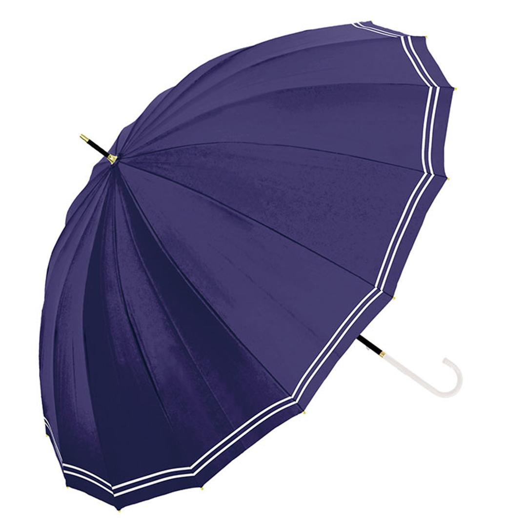 傘 16本骨 レディース おしゃれ 通販 耐風傘 55cm 手開き 長傘 耐風 かさ カサ 雨傘 レディース傘 可愛い 女性 大人 高校生 オシャレ かわいい シンプル 軽量 軽い 通勤 通学 Natural basic 雨具 女性用 レディース雨傘 ラインボーダー/パープル ・