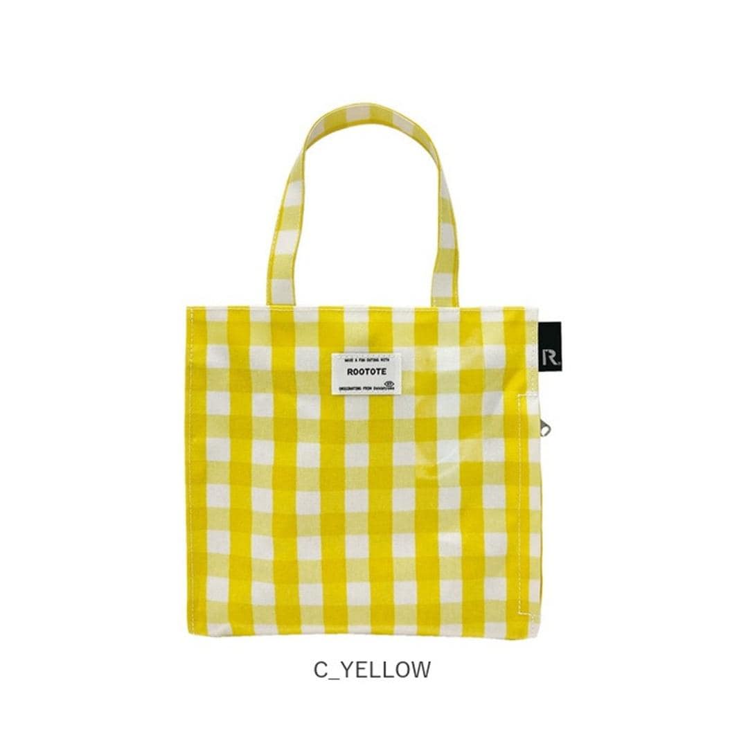 ルートート トートバッグ ラミネート ROOTOTE 1029 通販 トートバック トート バッグ 小さめ レディース 通学 通勤 ランチバッグ ランチトート 手提げバッグ 手提げかばん かわいい おしゃれ チェック ギンガムチェック SQUARE スクエア C_GREEN ・