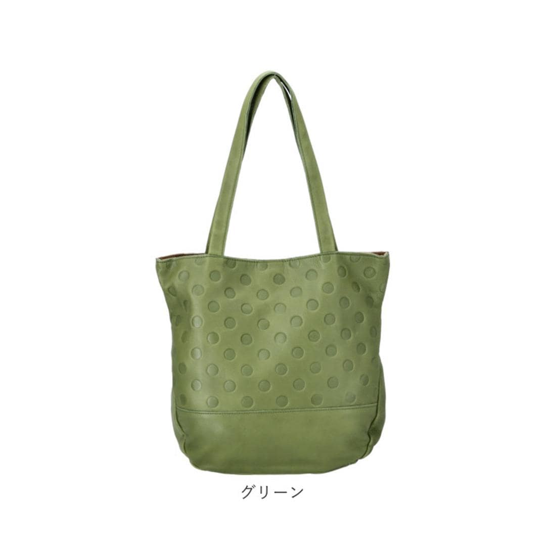 トートバッグ レディース 小さめ 通販 本革 レザー un signet アンシグネ 小さめ B5 牛革 カウレザー 日本製 大人 かわいい ドット 水玉 55209 おしゃれ シンプル 通勤 カジュアル ナチュラル 母の日 誕生日 記念日 ギフト プレゼント グリーン ・