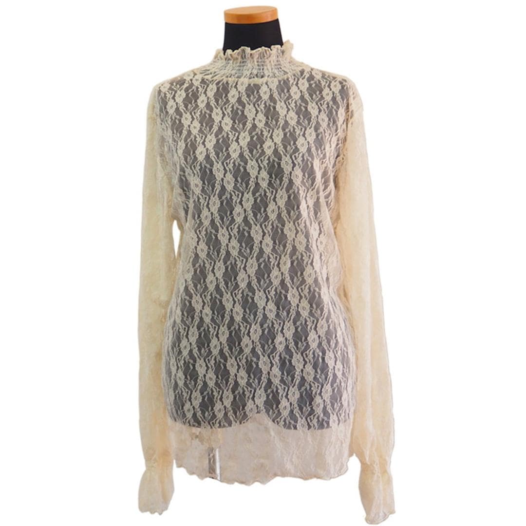 シースルー ブラウス 通販 シースルーブラウス 長袖ブラウス レースブラウスレディース レディース 女性 トップス ハイネックブラウス レーストップス 長袖トップスおしゃれ 長袖トップスレディース 春夏秋 上品 透け感 立ち襟 オシャレ かわいい 可愛い ホワイト Mサイズ