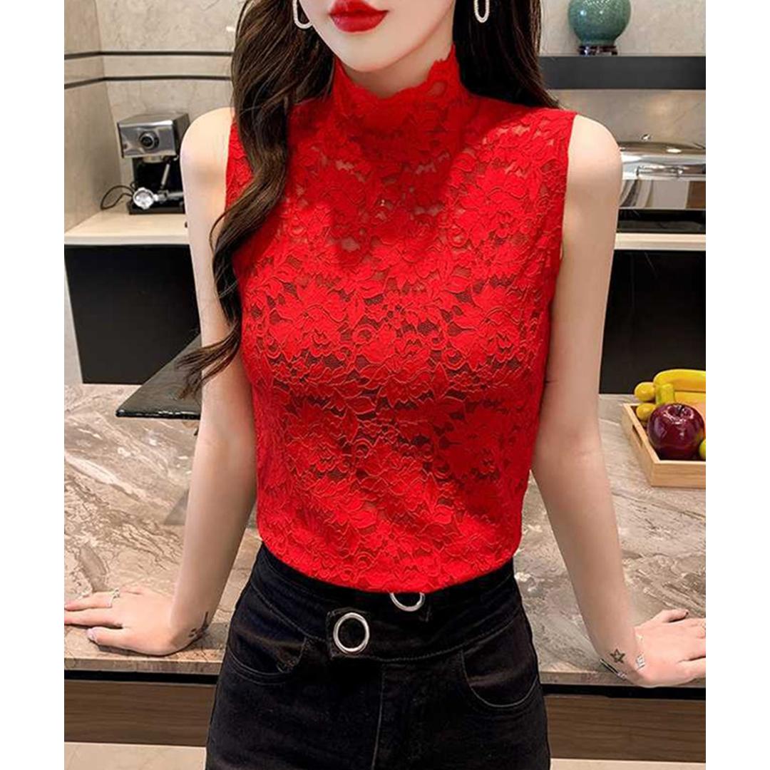 ハイネック レース タンクトップ 通販 ノースリーブ 透け感 トップス ハイネックレースインナー 袖なし 総レース レディース 大人 かわいい きれいめ 上品 セクシー おしゃれ シンプル 女性 top-076 ダイヤモンドハーツ Diamond Hearts ブラック Mサイズ