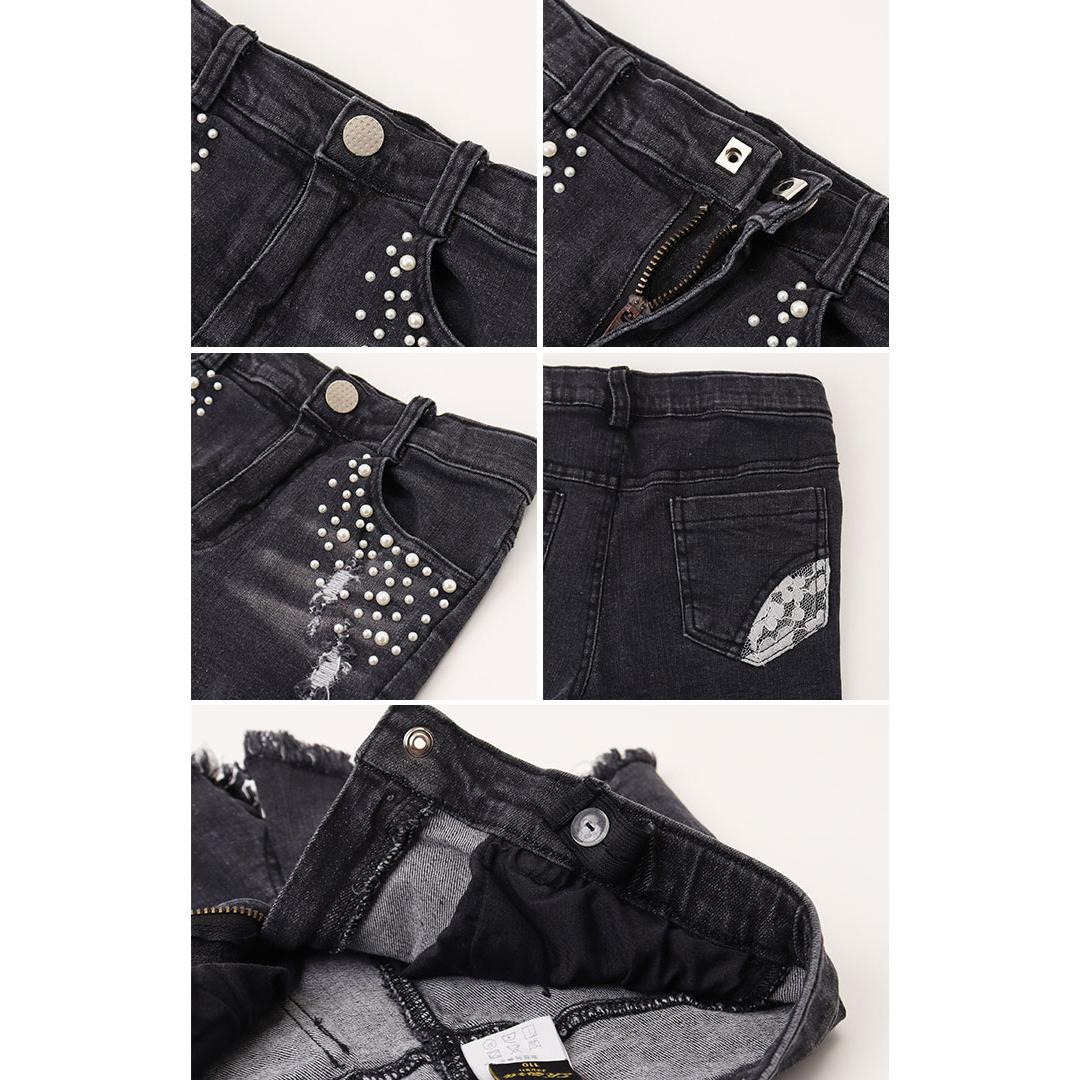 Rora ショートパンツ 通販 ローラ エステラ ハーフパンツ 短パン デニムパンツ デニム キッズ 子供 こども 子ども 女の子 女子 パール レース おしゃれ かわいい オシャレ 可愛い カジュアル ボトムス 子ども服 子供服 キッズファッション チャコールグレー 110cm