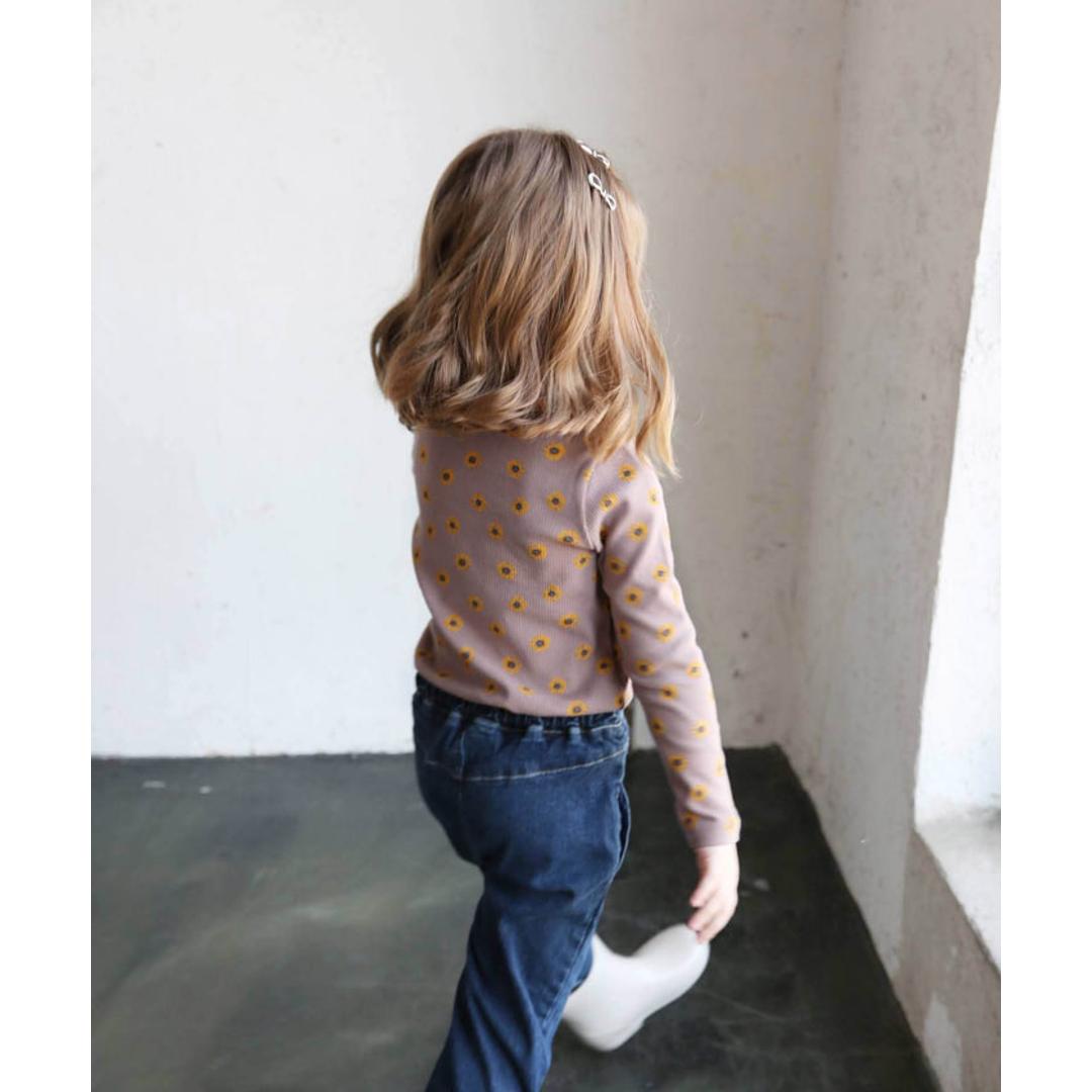 Rora 女の子 キッズ 長袖 Tシャツ 通販 ロンT 63042302 長袖Tシャツ カットソー リブ編み ハイネック 花柄 ひまわり おしゃれ かわいい オシャレ 可愛い 秋 冬 春 秋冬 こども 女子 小学生 トップス 子ども服 子供服 キッズファッション ココア 100cm