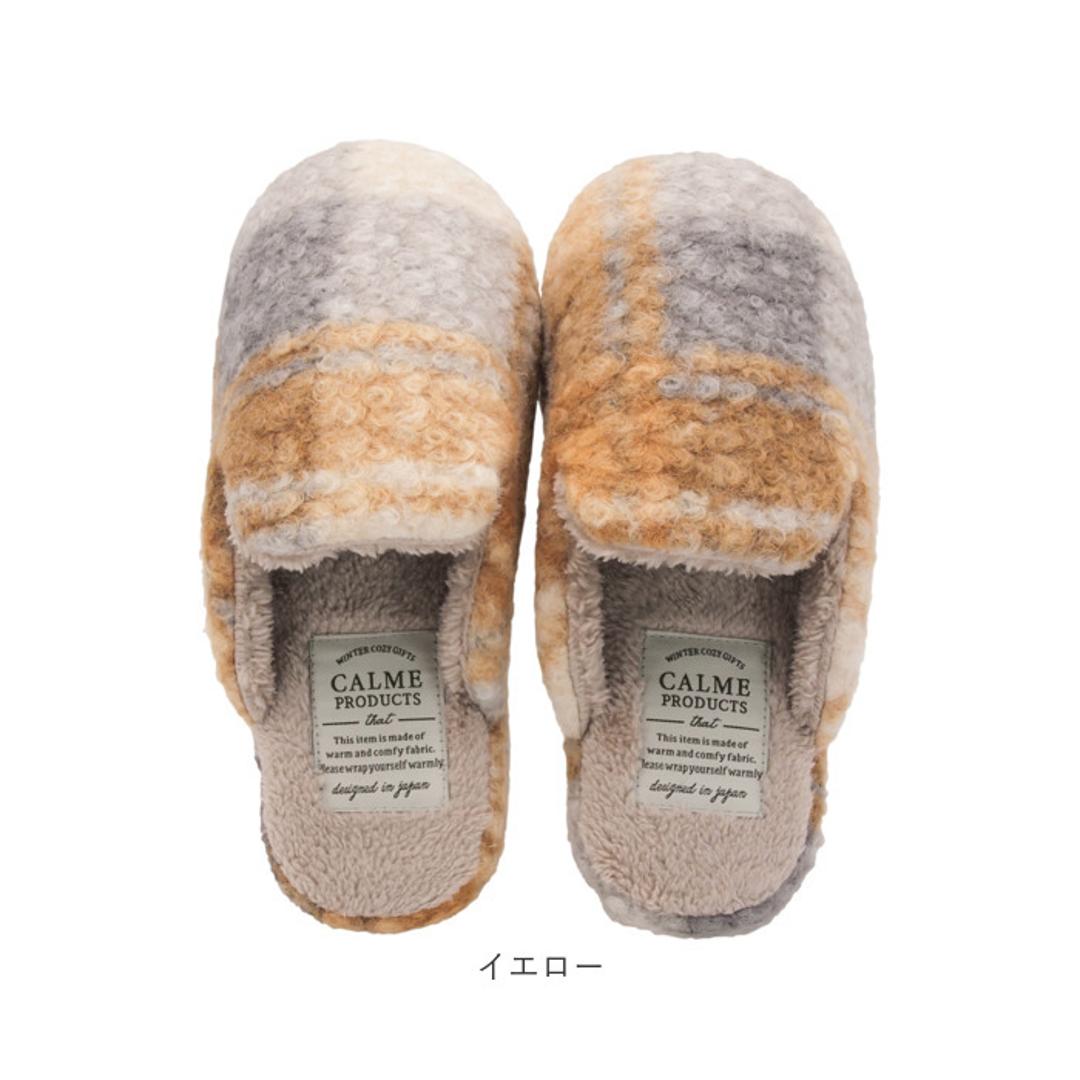 カルム スリッパ CALME 通販 ルームシューズ ルームスリッパ ルームサンダル 室内履き 部屋履き 室内スリッパ 前詰まりスリッパ プードルボアチェックスリッパ 室内用 来客用 冬 もこもこ レディース ボア ふわふわ おしゃれ チェック かわいい オレンジ ・