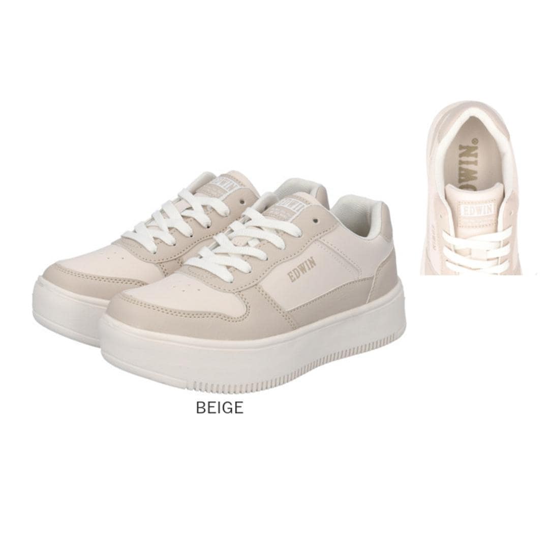 EDWIN スニーカー EDW4324 エドウィン 通販 レディース ローカットスニーカー 軽量 厚底スニーカー 歩きやすい シューズ 靴 くつ クツ カジュアルシューズ おしゃれ かわいい シンプル 女子 高校生 中学生 女性 婦人靴 大人 可愛い 無地 WHITE 23cm