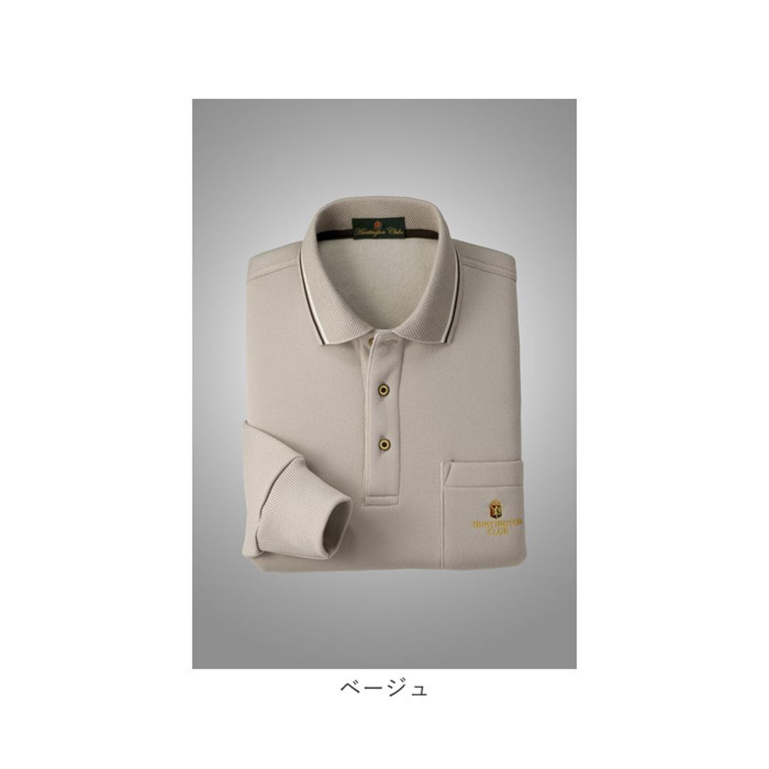 ポロシャツ 長袖 メンズ 通販 シャツ メンズシャツ トップス おしゃれ 長袖シャツ カジュアルシャツ カジュアル 長袖ポロシャツ 裏起毛 あたたかい あったか HUNTINGTON CLUB ハンティントンクラブ 胸ポケット付き シニア 紳士 オシャレ ブラック Mサイズ