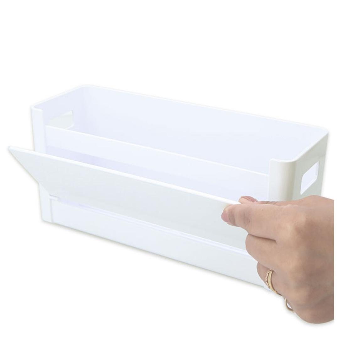 ボトルホルダー 通販 横型 ヨコ型 ボトル ホルダー スパイスケース 水切り 持ち手付き マグネット付き 開閉トレイ 開閉式トレー 収納 すっきり 水筒 ランドリー用品 ラップ 保存用袋 キッチン小物 ホワイト ・