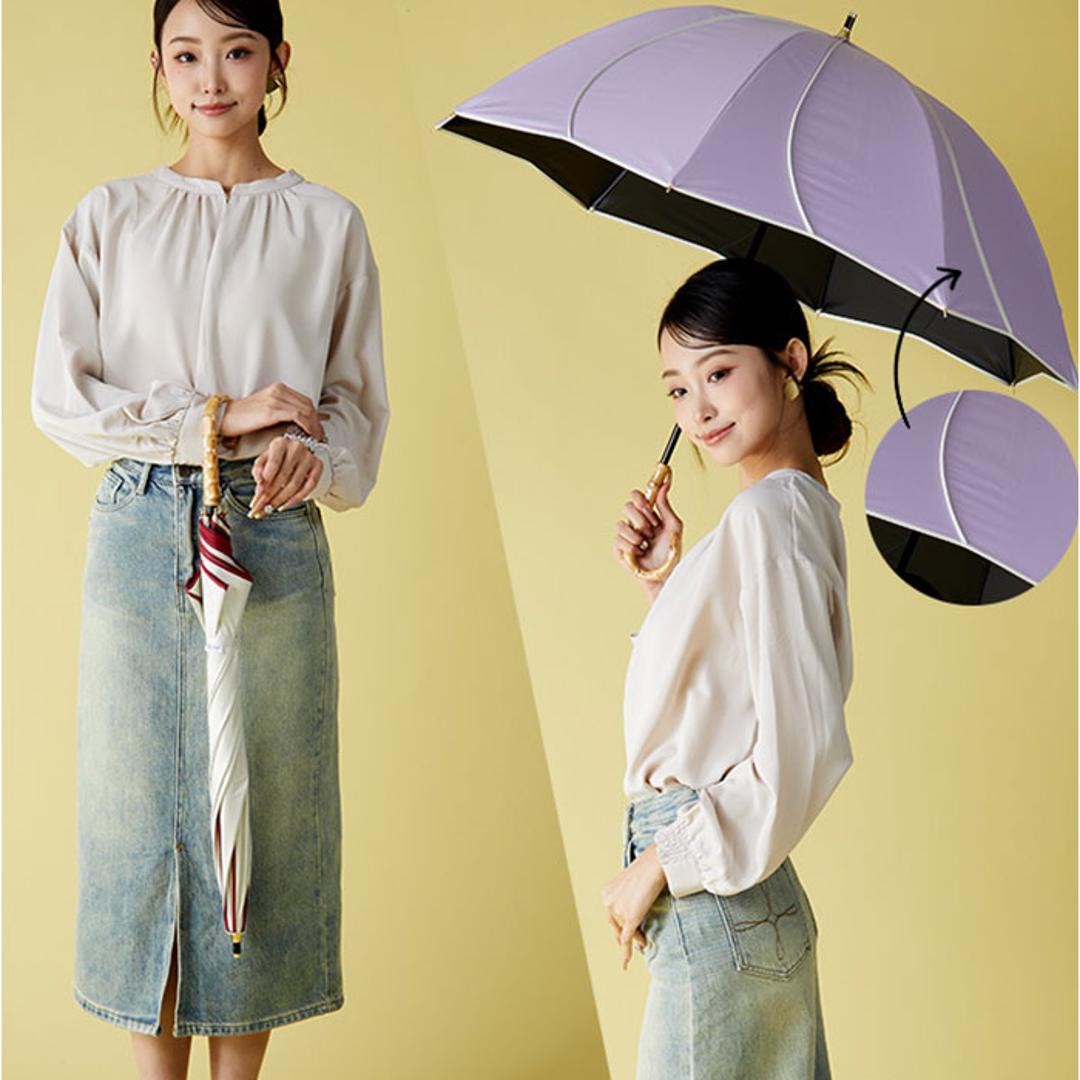 キザワ 日傘 ショート丈 通販 KIZAWA M55HB081API 長傘 ショート丈日傘 傘 ショート かさ カサ icolon ameri 花びら 55cm 8本骨 手開き おしゃれ シンプル かわいい 日よけ コンパクト レディース 女性 通勤 通学 オフ×ベージュ ・