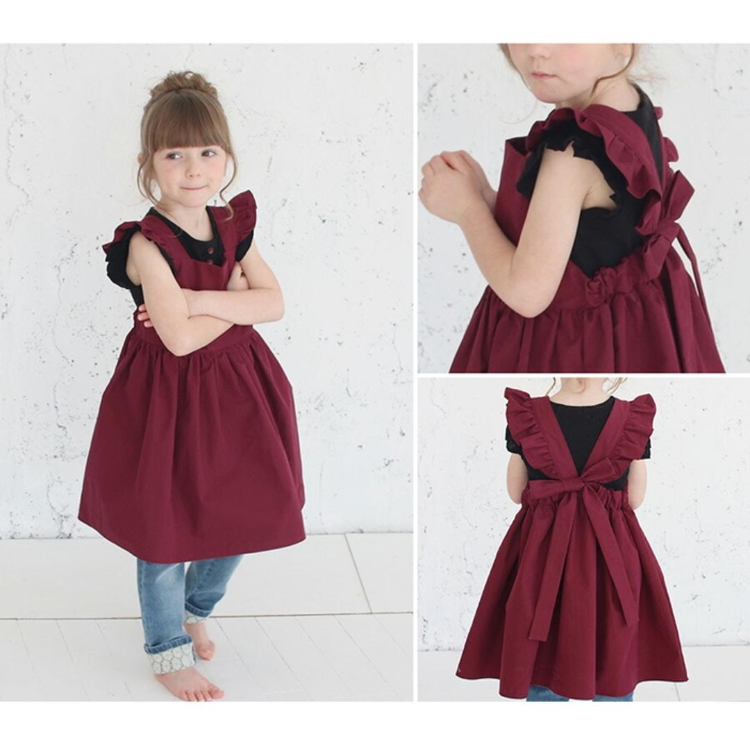 Rora エプロンドレス 子ども 通販 エプロン ドレス 子供 5014-19-55 エプロンワンピース ワンピース フリル キッズ 女の子 ギャザー 撥水 オシャレ 可愛い おしゃれ かわいい 無地 シンプル 子ども服 子供服 キッズファッション BEIGE 2XL