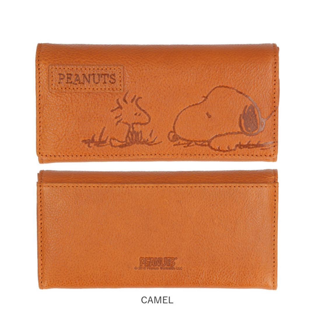 スヌーピー 財布 通販 PEANUTS FACE 長財布 長財布 ロングウォレット 長サイフ サイフ かぶせ長財布 snoopy キャラクター グッズ 大人 向け レディース おしゃれ 本革 革 レザー フラップ長財布 小銭入れ付き かわいい ギフト CAMEL ・