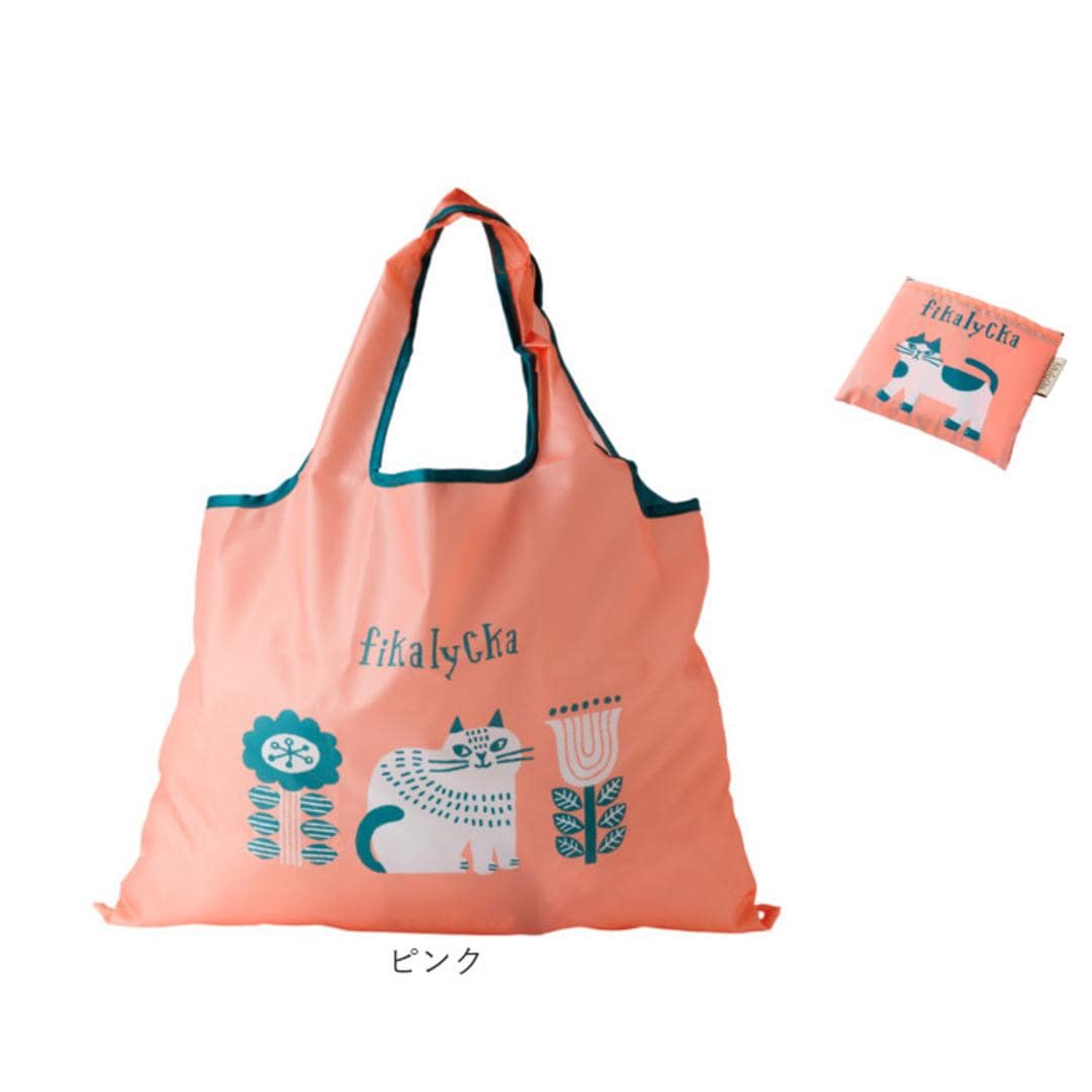fikalycka エコバッグ フィーカリュッカ 通販 エコバック マイバッグ マイバック レディース 折りたたみ かわいい 2way マチ広 マチ付き コンパクト 可愛い おしゃれ 猫グッズ ネコ ねこ グッツ fika lycka 男女兼用バッグ フルーツグレー ・