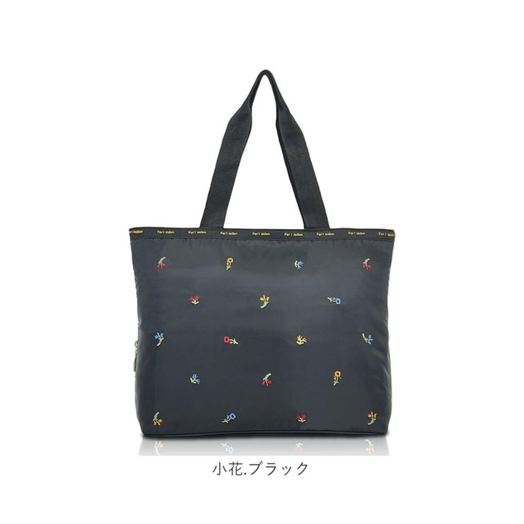 トートバッグ 軽量 通販 Ferlieden フェアリーデン 小花刺繍 大人かわいい コンパクト 肩掛け トート おしゃれ かわいい 女性 カジュアル フェミニン バッグ カバン シンプル 軽い 通勤 刺繍 猫.ブラック ・