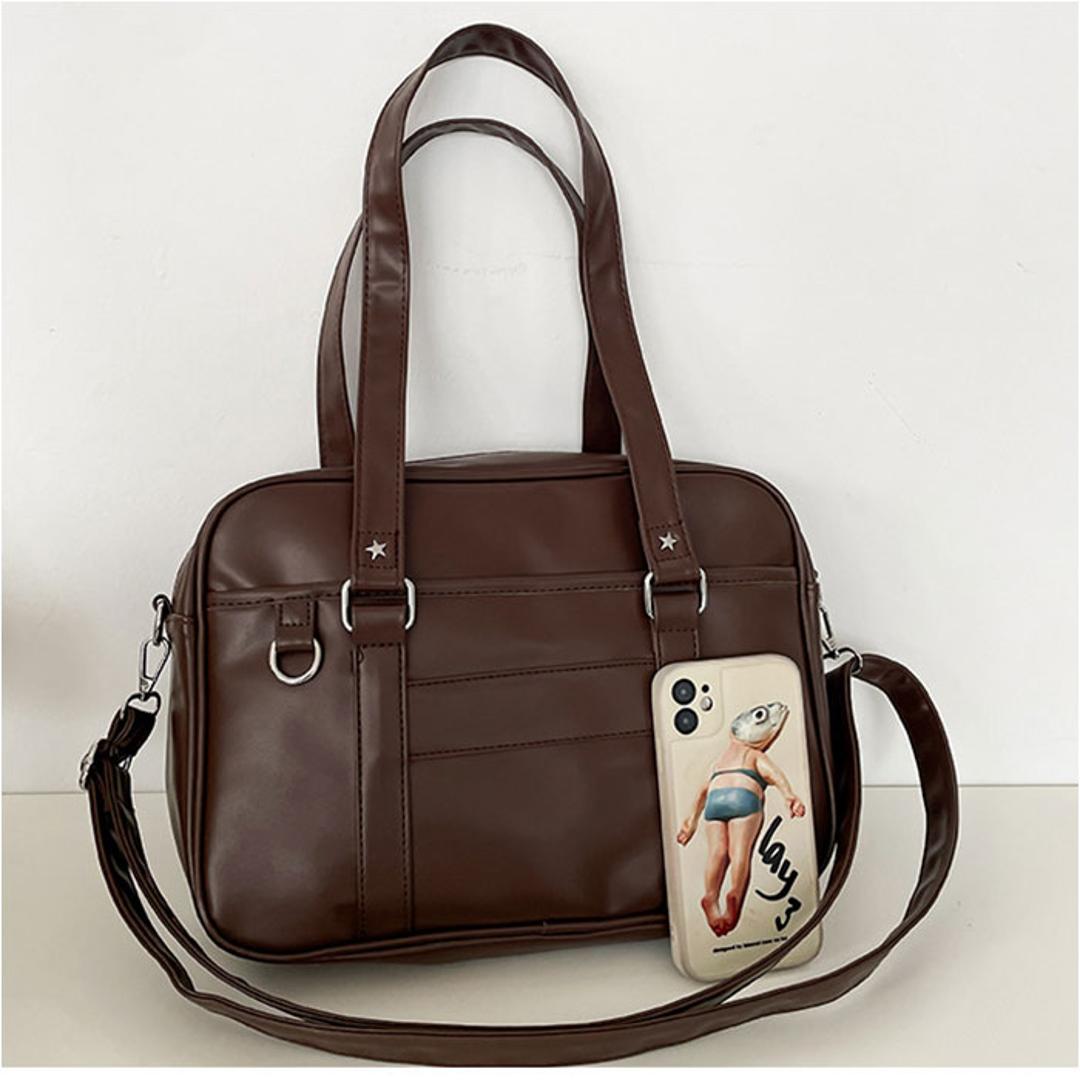 スクールバッグ 高校生 ショルダー 大容量 通販 スクールボストン スクールバック 学生鞄 肩掛け ショルダーバッグ ボストンバッグ ボストンバック ボストン バッグ 鞄 かばん 自立 軽量 軽い 底板 合皮 PU 女子高生 女子 通学 学生 中学生 ブラック ・