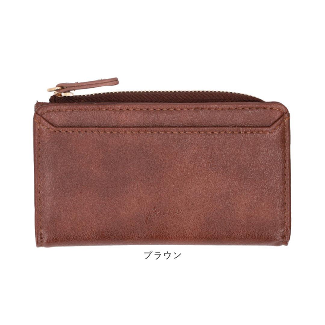 フラグメントケース レディース 通販 Pisoraro ピソラロ PR237 コインケース 財布 さいふ サイフ キーリング 付き ミニ財布 L字ファスナー 小銭入れ 小さめ 薄い 合成皮革 合皮 おしゃれ 大人 かわいい レディース財布 フェイクレザー ブラック ・