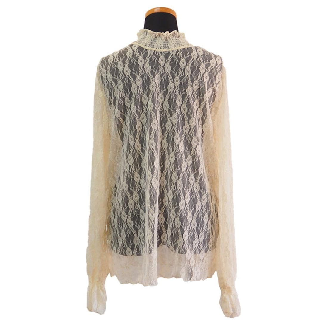 シースルー ブラウス 通販 シースルーブラウス 長袖ブラウス レースブラウスレディース レディース 女性 トップス ハイネックブラウス レーストップス 長袖トップスおしゃれ 長袖トップスレディース 春夏秋 上品 透け感 立ち襟 オシャレ かわいい 可愛い ホワイト Mサイズ