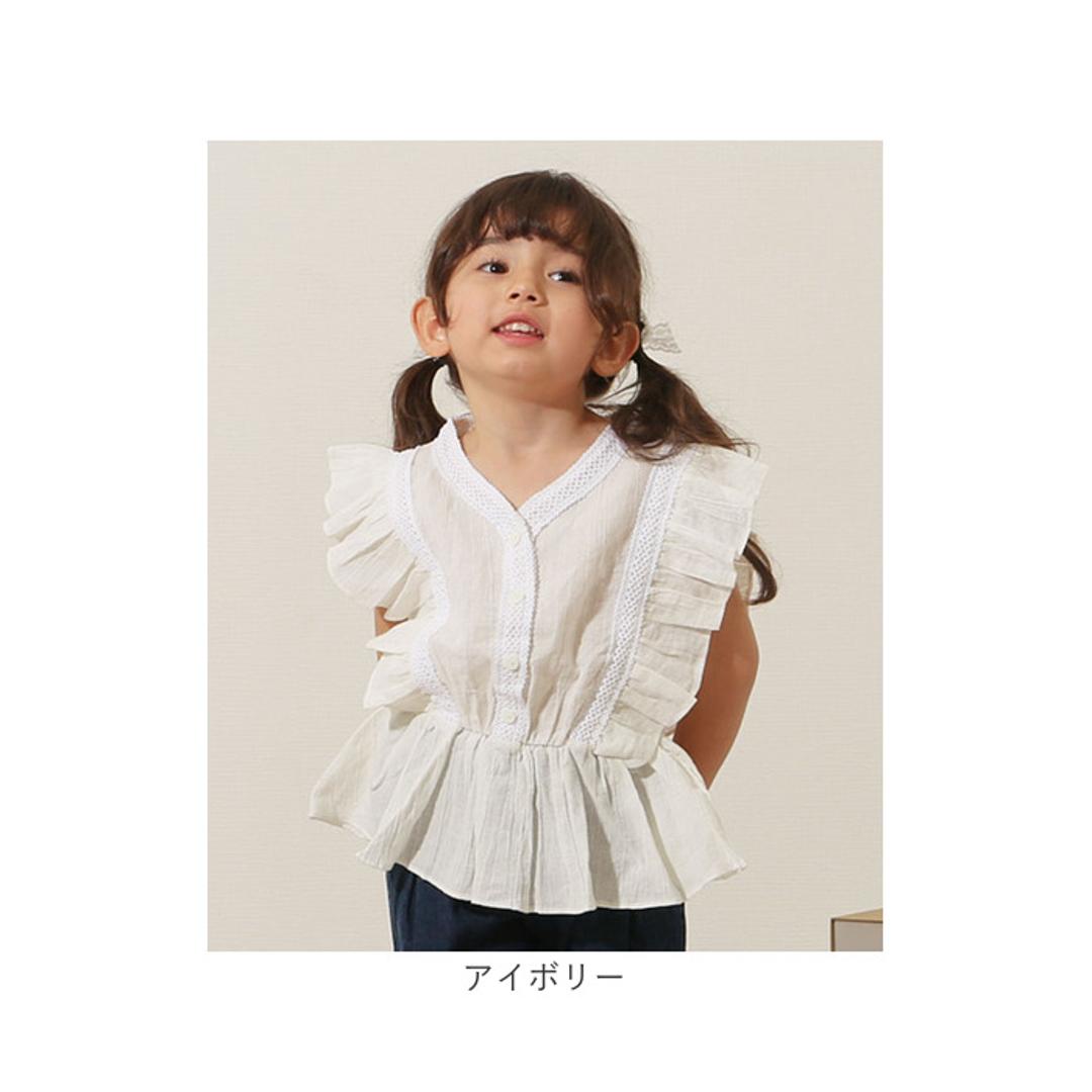 Rora ブラウス 襟なし 通販 ローラ レナ カットソー キッズ 子供 女の子 女子 こども 子ども きれいめ フレンチスリーブ フリル レース ボタン おしゃれ かわいい オシャレ 可愛い カジュアル トップス 子ども服 子供服 キッズファッション グレー 110cm