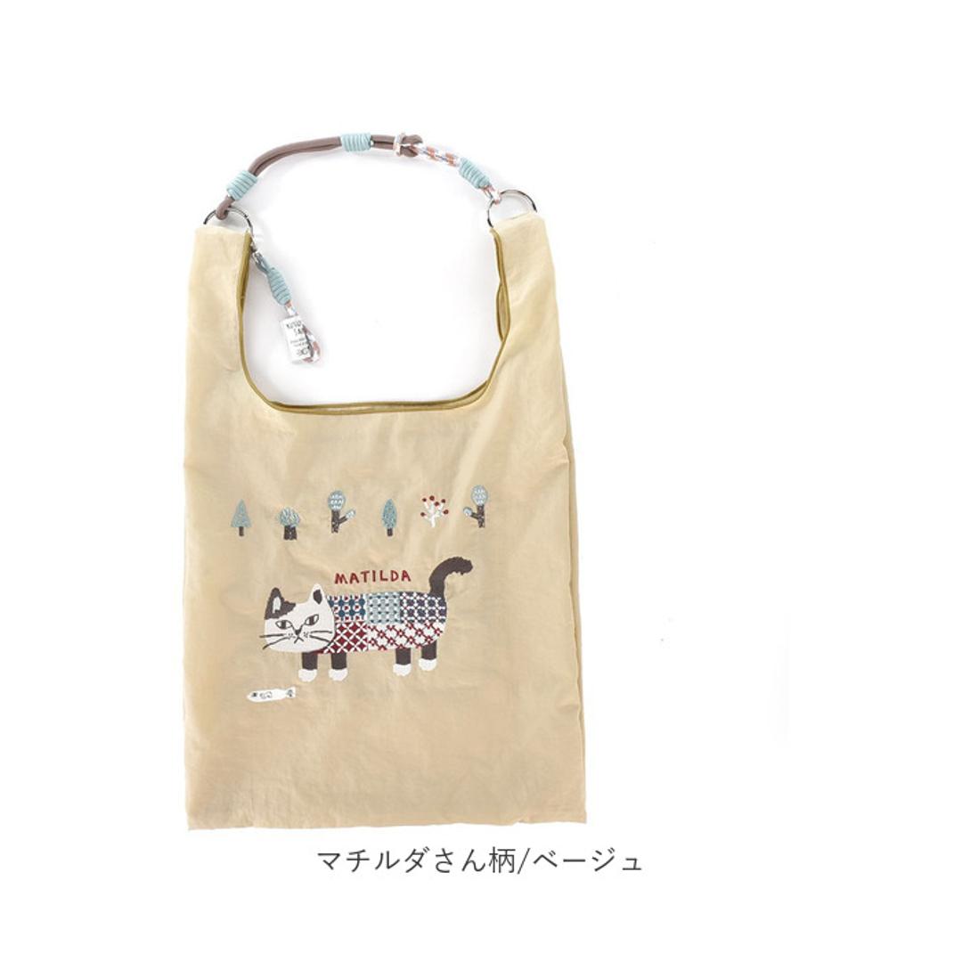 クスグルジャパン バッグ 通販 サブバッグ ナイロン エコバッグ エコバック ショッピングバッグ レジ袋 ハンドルロープ付き コンパクト 軽量 丈夫 マチ広 レディース メンズ ギフト 贈り物 おしゃれ かわいい ネコまるけ柄/カーキ ・