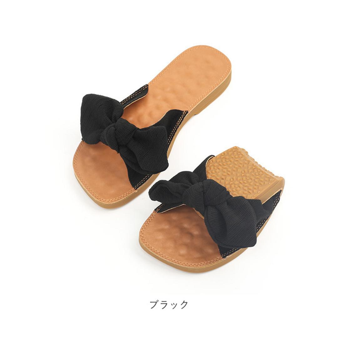 サンダル レディース ぺたんこ 通販 フラットサンダル フラット 歩きやすい つっかけ ローヒール ヒール 2cm 外履き スリッパ リボン おしゃれ シンプル 無地 大人 可愛い 夏 春夏 海 プール リゾート 靴 シューズ レディースシューズ レディース靴 グリーン 【即日発送】36(23cm)