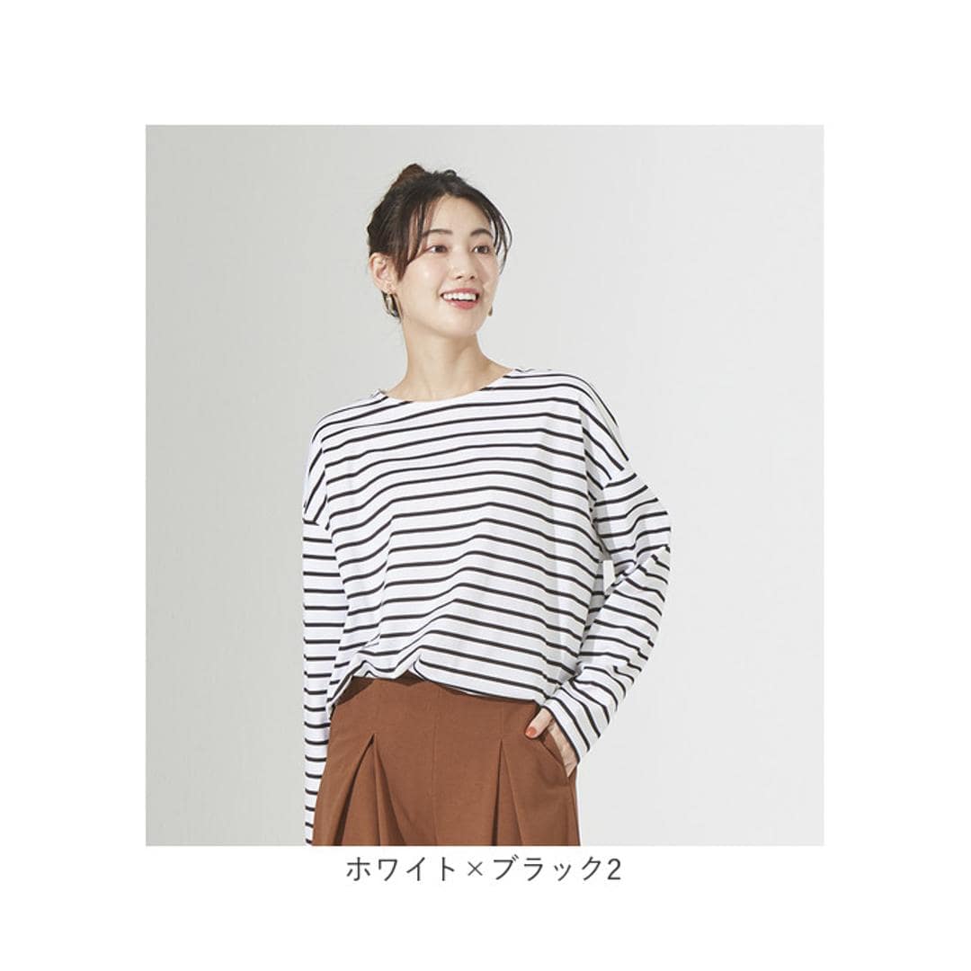 綿100 ロンT レディース 通販 Tシャツ カットソー プルオーバー 長袖 トップス 綿100%ボーダーロングT おしゃれ シンプル 大人 かわいい カジュアル ナチュラル 体型カバー 女性 ミセス 婦人 シニア レディースファッション ホワイト×ブラック Mサイズ