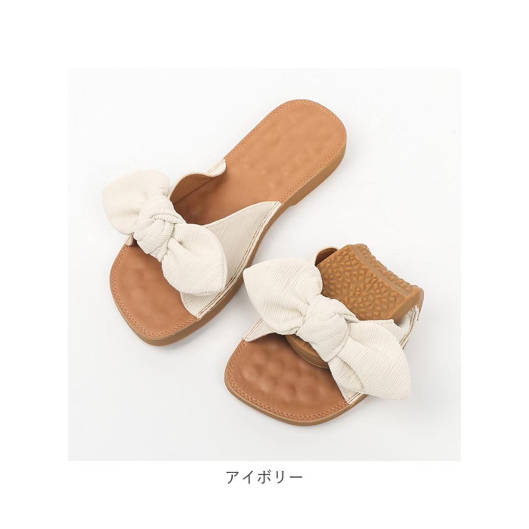 サンダル レディース ぺたんこ 通販 フラットサンダル フラット 歩きやすい つっかけ ローヒール ヒール 2cm 外履き スリッパ リボン おしゃれ シンプル 無地 大人 可愛い 夏 春夏 海 プール リゾート 靴 シューズ レディースシューズ レディース靴 グリーン 【即日発送】36(23cm)