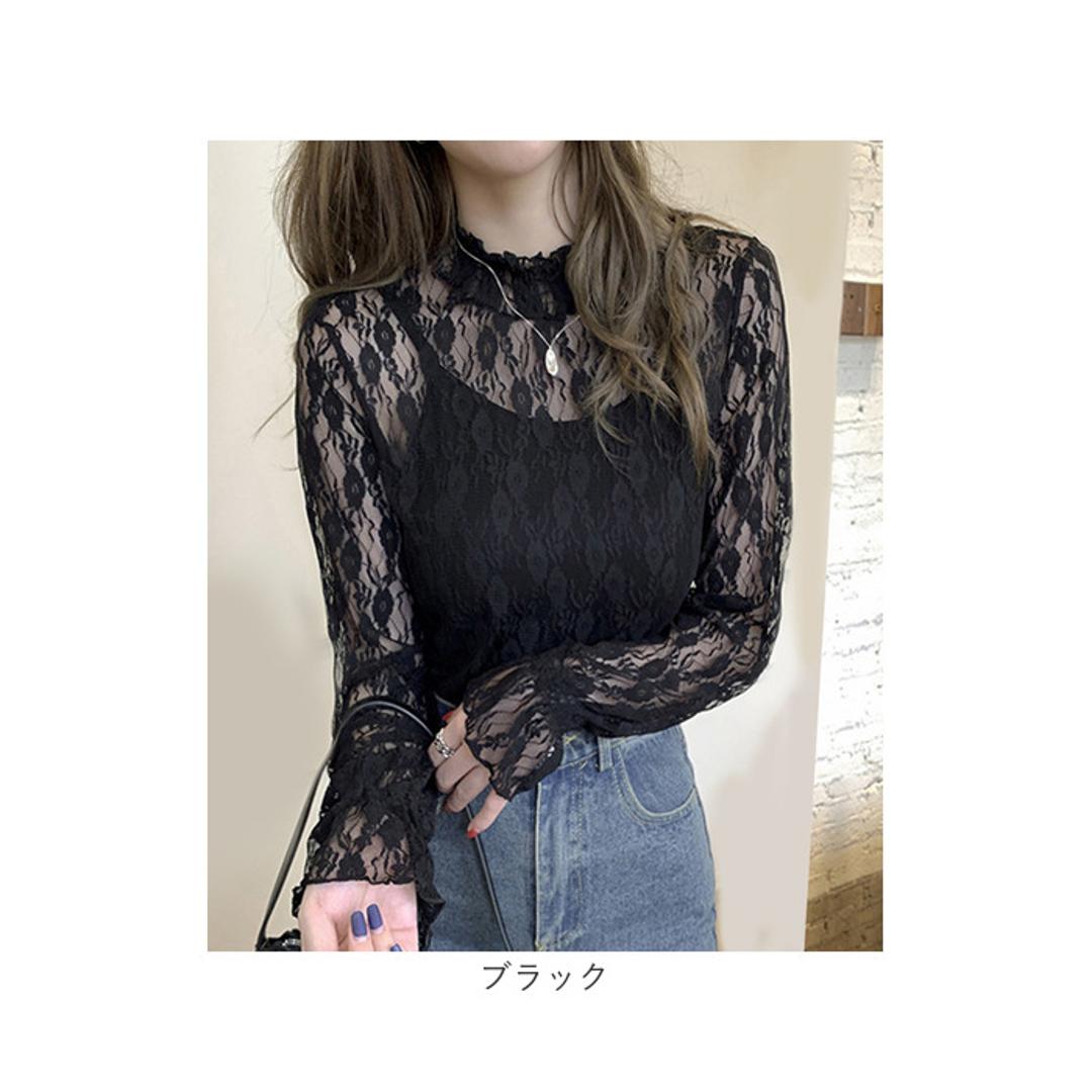 シースルー ブラウス 通販 シースルーブラウス 長袖ブラウス レースブラウスレディース レディース 女性 トップス ハイネックブラウス レーストップス 長袖トップスおしゃれ 長袖トップスレディース 春夏秋 上品 透け感 立ち襟 オシャレ かわいい 可愛い ホワイト Mサイズ