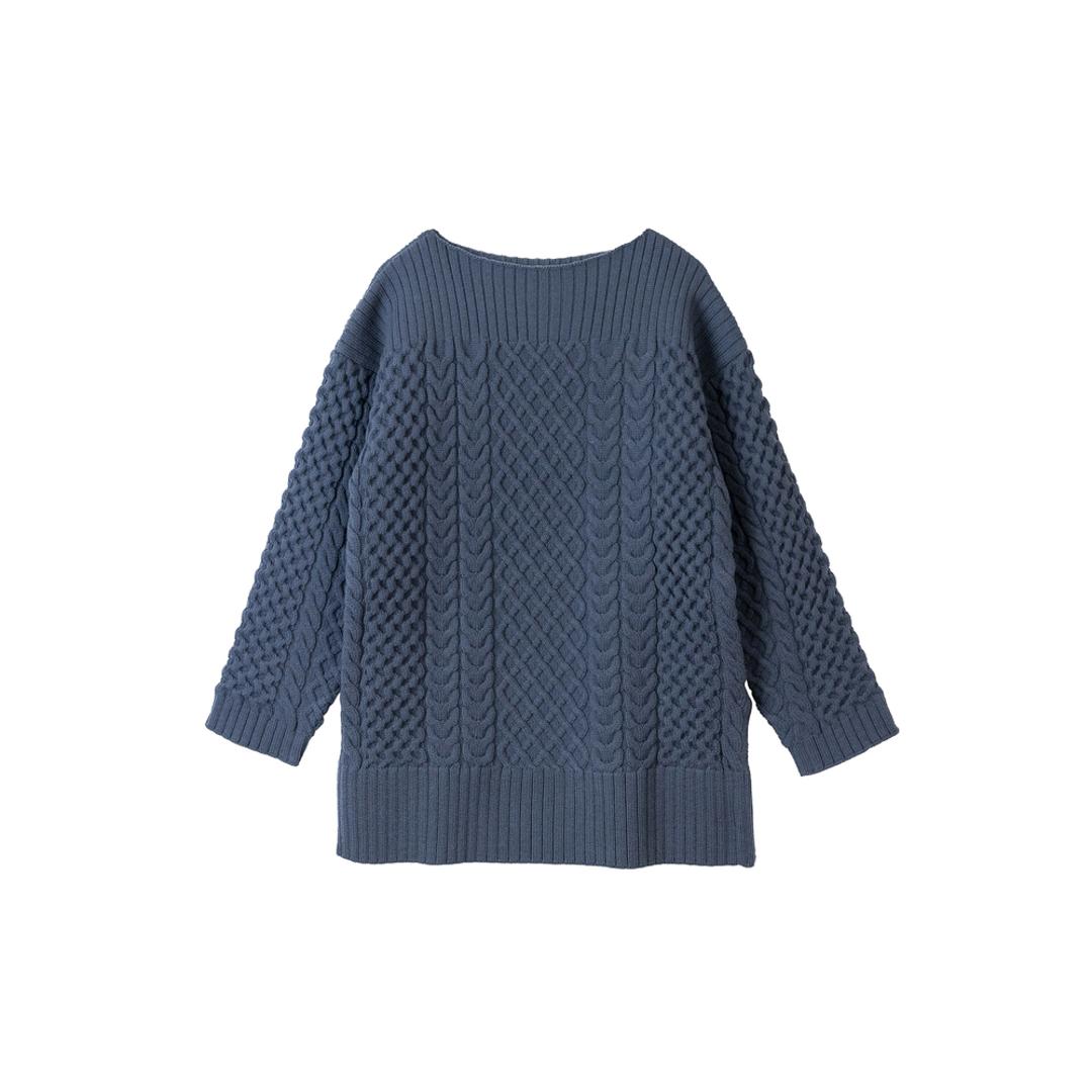 MIND マインド ケーブルニット セーター レディース 長袖 通販 プルオーバー 重ね着 レイヤード ボードネック 保温性 伸縮性 吸湿性 型崩れしにくい カジュアル 上品 シンプル 無地 エレガント オシャレ おしゃれ 女性 トップス 婦人服 nightblue ・