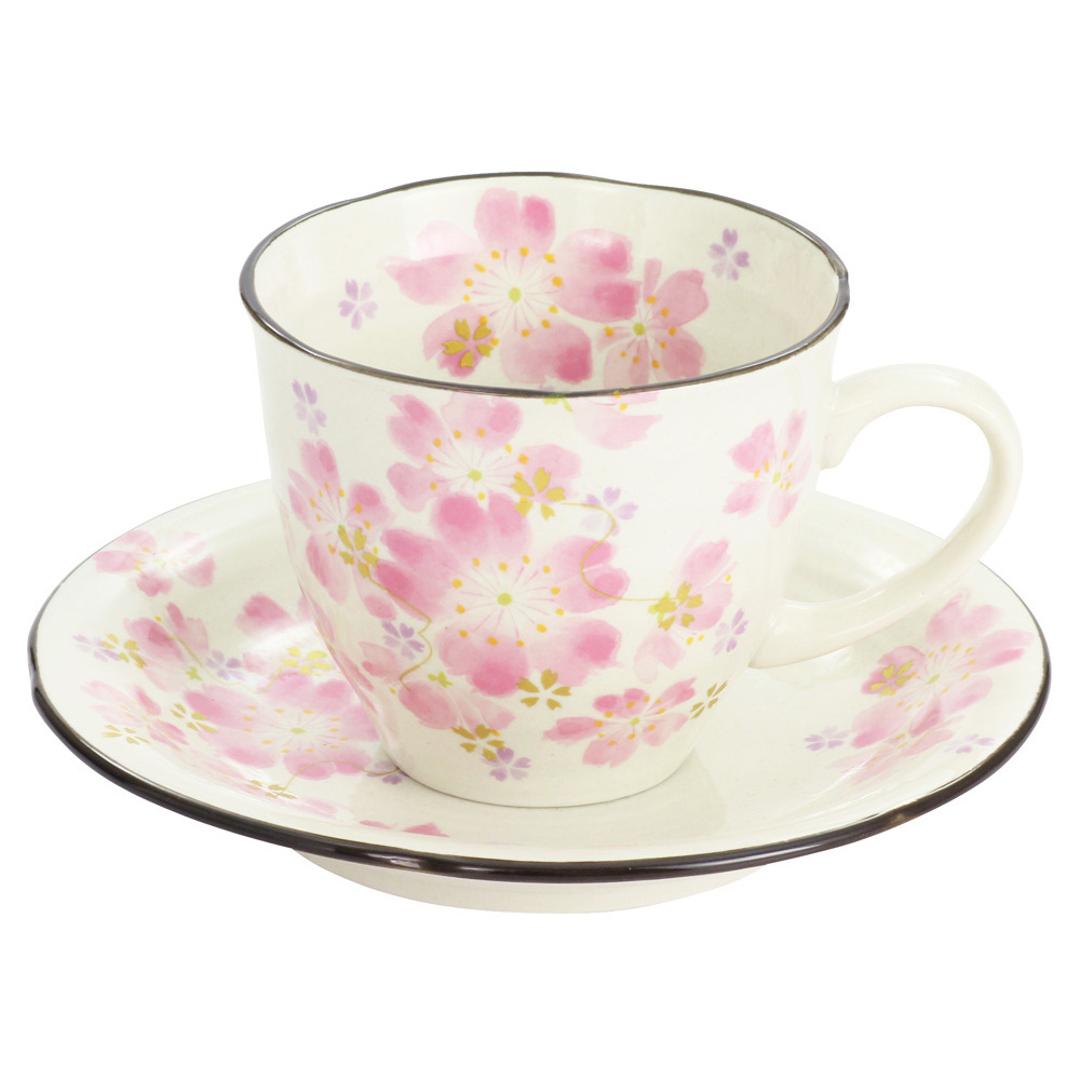 コーヒーカップ ソーサー 通販 日本製 コーヒーカップ&ソーサー カップアンドソーサー ティーカップ マグカップ マグ カップ &藍 美濃焼 セラミック藍 和食器 洋食器 セット カフェ 贈り物 ギフト 贈り物 可愛い かわいい おしゃれ 3月.桜 ・