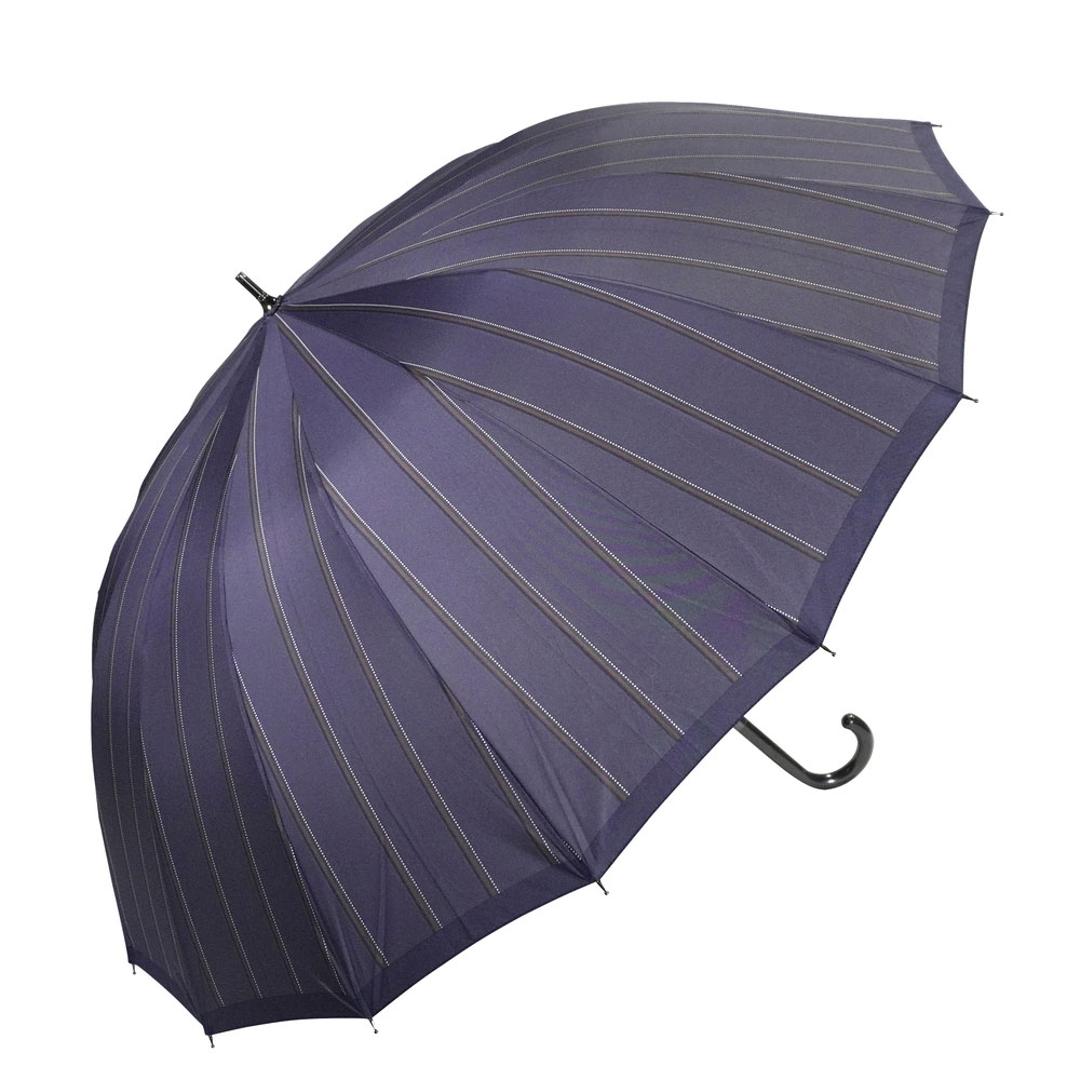 長傘 65cm 16本骨 メンズ 通販 雨傘 傘 かさ カサ アンブレラ メンズ傘 グラスファイバー骨 丈夫 風に強い 骨が多い カジュアル かっこいい 紳士 男性 ギフト 贈り物 雨の日 雨 通勤 通学 おしゃれ オシャレ ドットラインストライプ/BGY ・