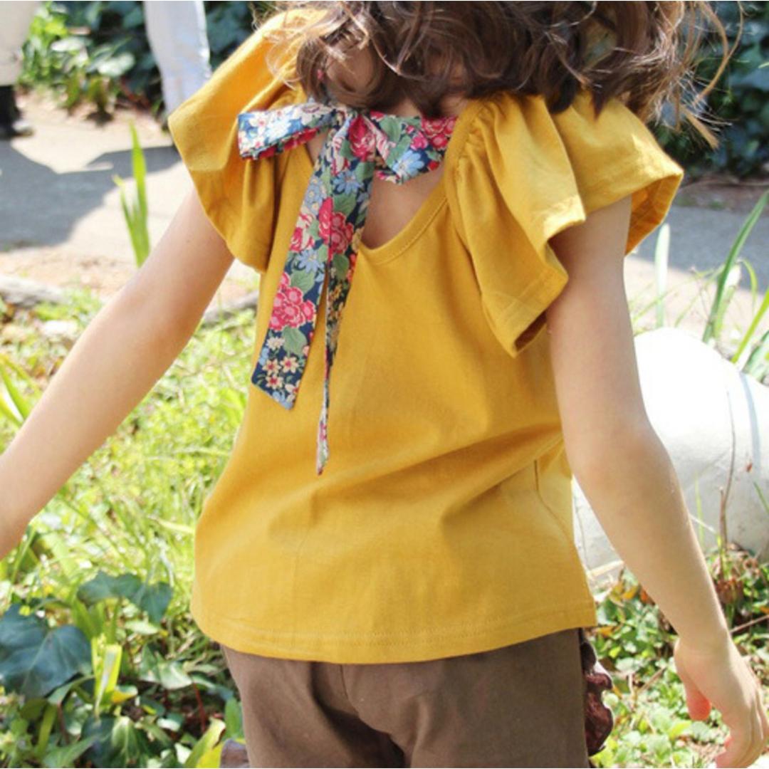 Rora キッズ Tシャツ 半袖 女の子 通販 ローラ カットソー 半袖Tシャツ 夏服 半袖トップス トップス バックリボン 袖フリル 可愛い おしゃれ かわいい オシャレ こども 女子 通園 通学 子供服 こども服 子ども服 キッズファッション ナチュラルマスタード 140cm