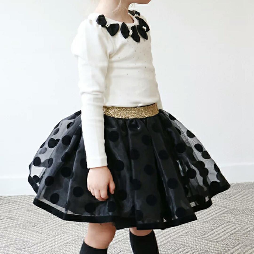 Rora スカート キッズ 女の子 通販 チュールスカート 10006023 ギャザースカート チュチュ 発表会 結婚式 卒園式 入学式 ドット 水玉 ウエストゴム ガーリー かわいい オシャレ 可愛い おしゃれ ボトムス 子ども服 子供服 キッズファッション BLACK 100cm