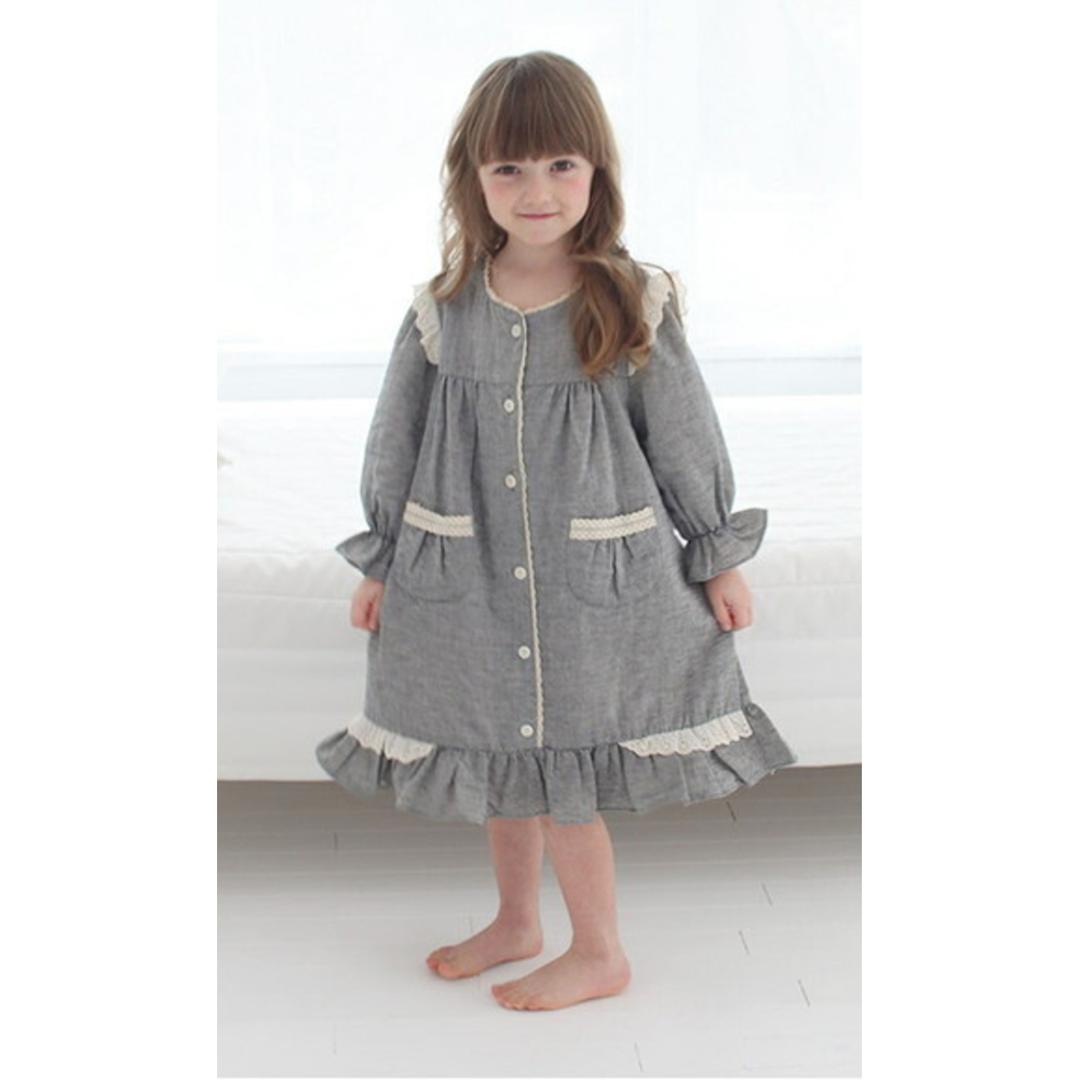 Rora キッズ パジャマ 女の子 ジュニア 通販 ワンピース 10006251 パジャマドレス ナイトドレス ルームワンピース 長袖 ポケット レース フリル おしゃれ かわいい オシャレ 可愛い ワンピ ルームウェア ナイトウェア 子ども服 子供服 キッズファッション GRAY L