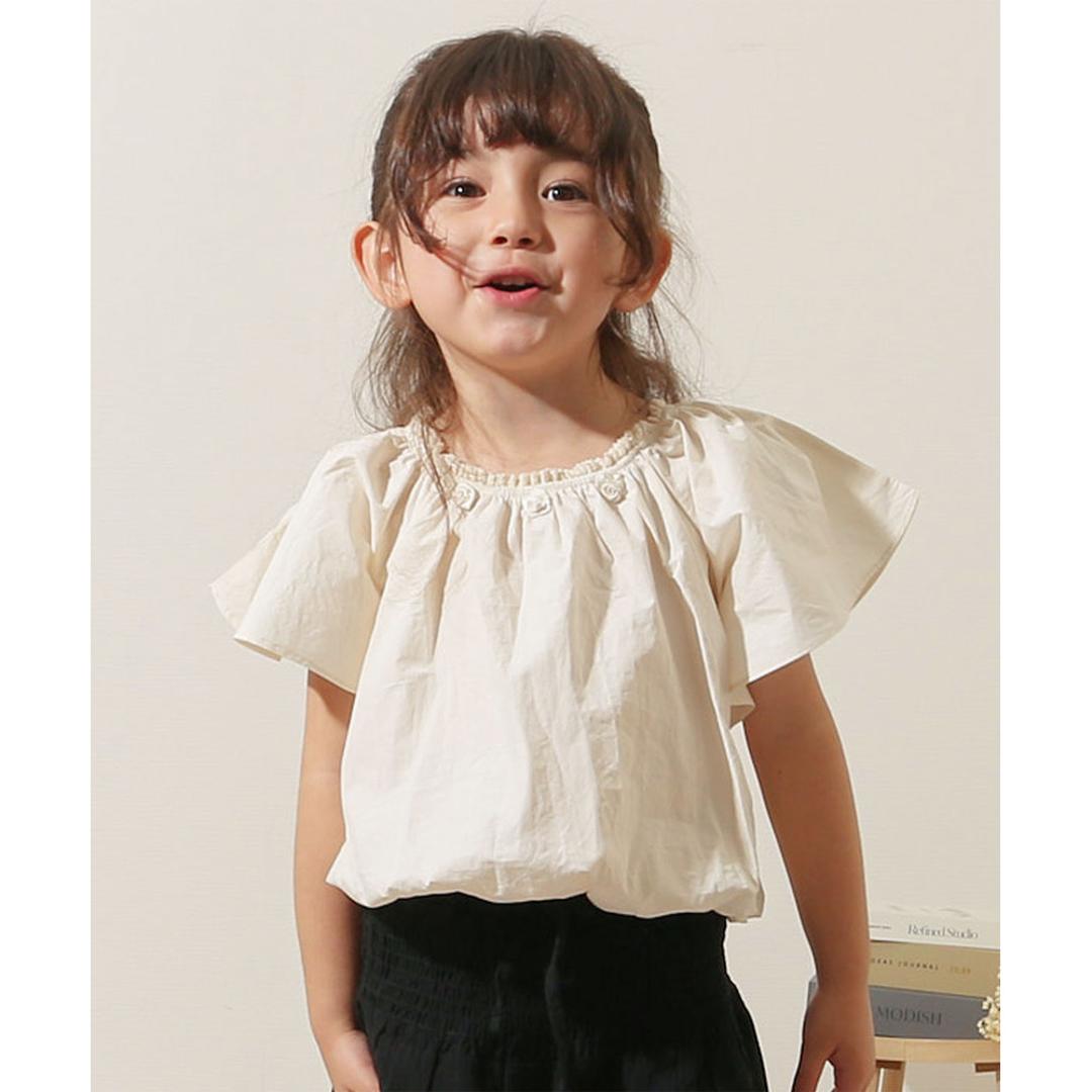 Rora ブラウス 襟なし 通販 ローラ クリーミー カットソー キッズ 子供 女の子 女子 こども 子ども きれいめ 白 ベージュ フレアスリーブ 花 お花 おしゃれ かわいい オシャレ 可愛い カジュアル トップス 子ども服 子供服 キッズファッション クリーム 110cm
