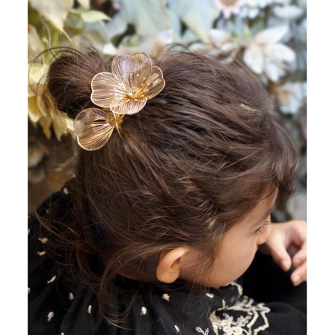 Rora ヘアクリップ キッズ 通販 グラシア ヘアークリップ 髪どめ 髪留め ヘアアクセサリー 髪飾り お花 フラワー 子供 女の子 大人っぽい 卒園式 入学式 結婚式 発表会 可愛い おしゃれ かわいい 子ども用アクセサリー キッズファッション ゴールド ・