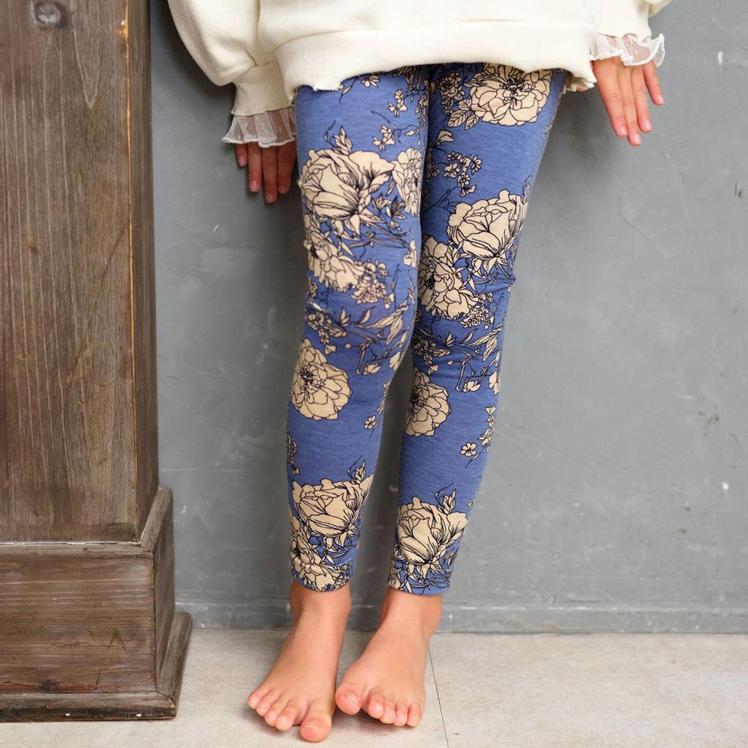 Rora 子供服 レギンス 通販 ロザミア スパッツ パンツ ズボン 花柄 女の子 女子 子供 こども 子ども 10分丈 十分丈 通園 通学 幼稚園 かわいい おしゃれ カジュアル 春 夏 秋 冬 動きやすい ボトムス 子ども服 レッグウェア キッズファッション 花柄.ブルー 110cm