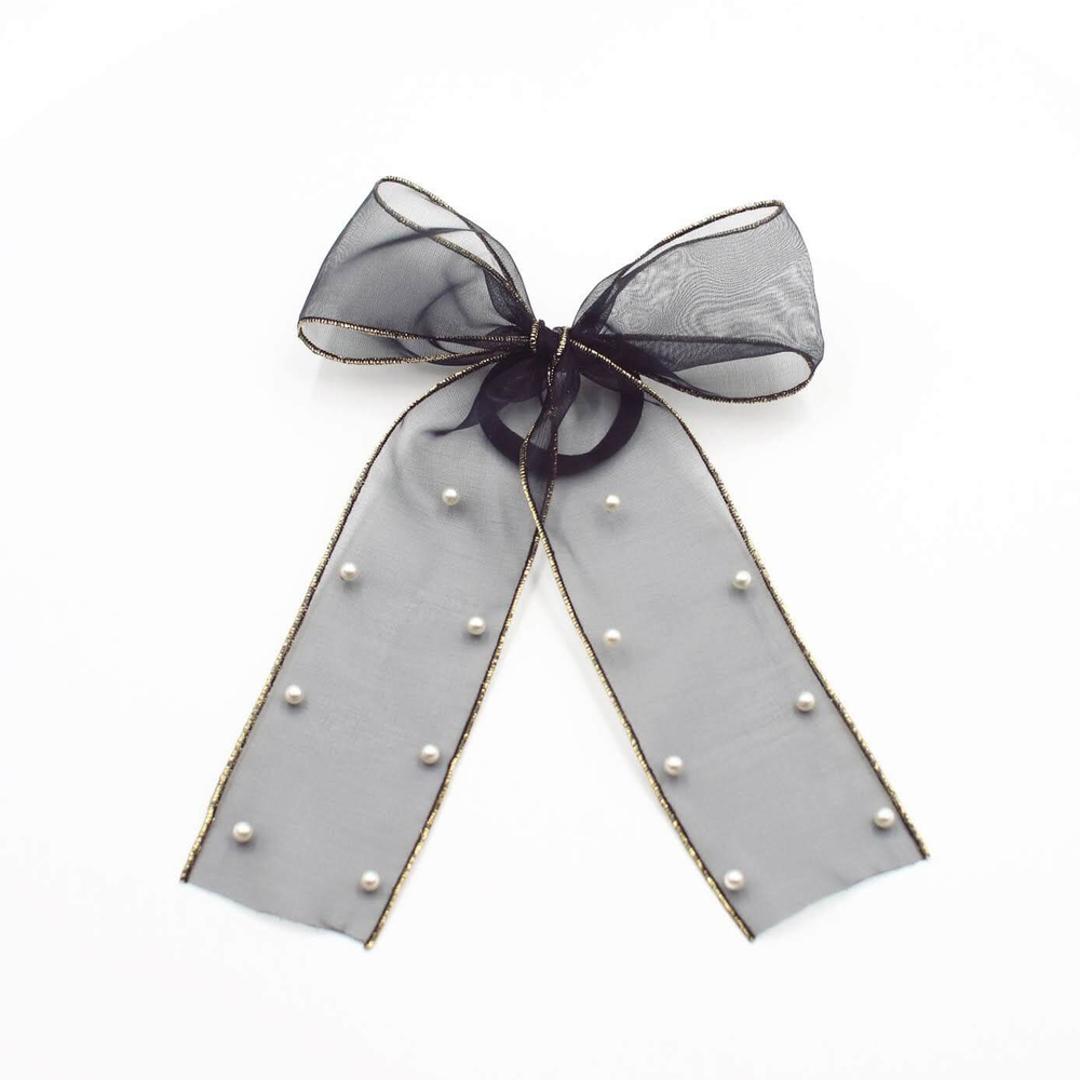 Rora キッズ ヘアゴム リボン 通販 オーガンジー パール 68062301 ウナスヘアゴム 大きめ 女の子 大人っぽい 卒園式 入学式 結婚式 発表会 オシャレ 可愛い おしゃれ かわいい ヘアアレンジ ヘアーアクセサリー ヘアアクセサリー キッズファッション ブラック フリー