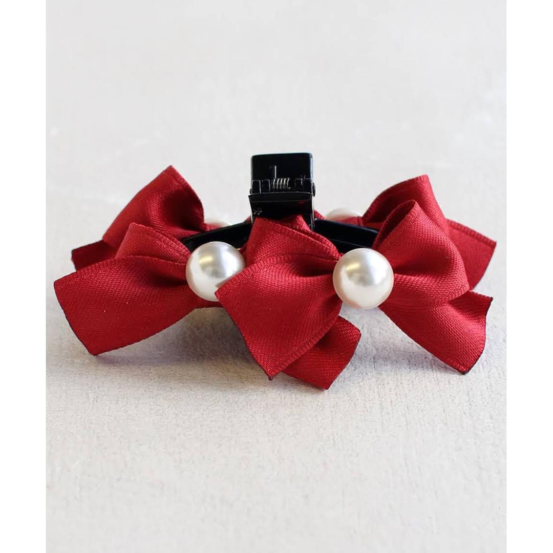 Rora ヘアクリップ キッズ 通販 ヘア クリップ 68512302 るい蝶リボンバンスクリップ リボン パール 子供 女の子 大人っぽい 卒園式 入学式 結婚式 発表会 かわいい おしゃれ 可愛い ヘアアレンジ ヘアーアクセサリー ヘアアクセサリー キッズファッション レッド フリー