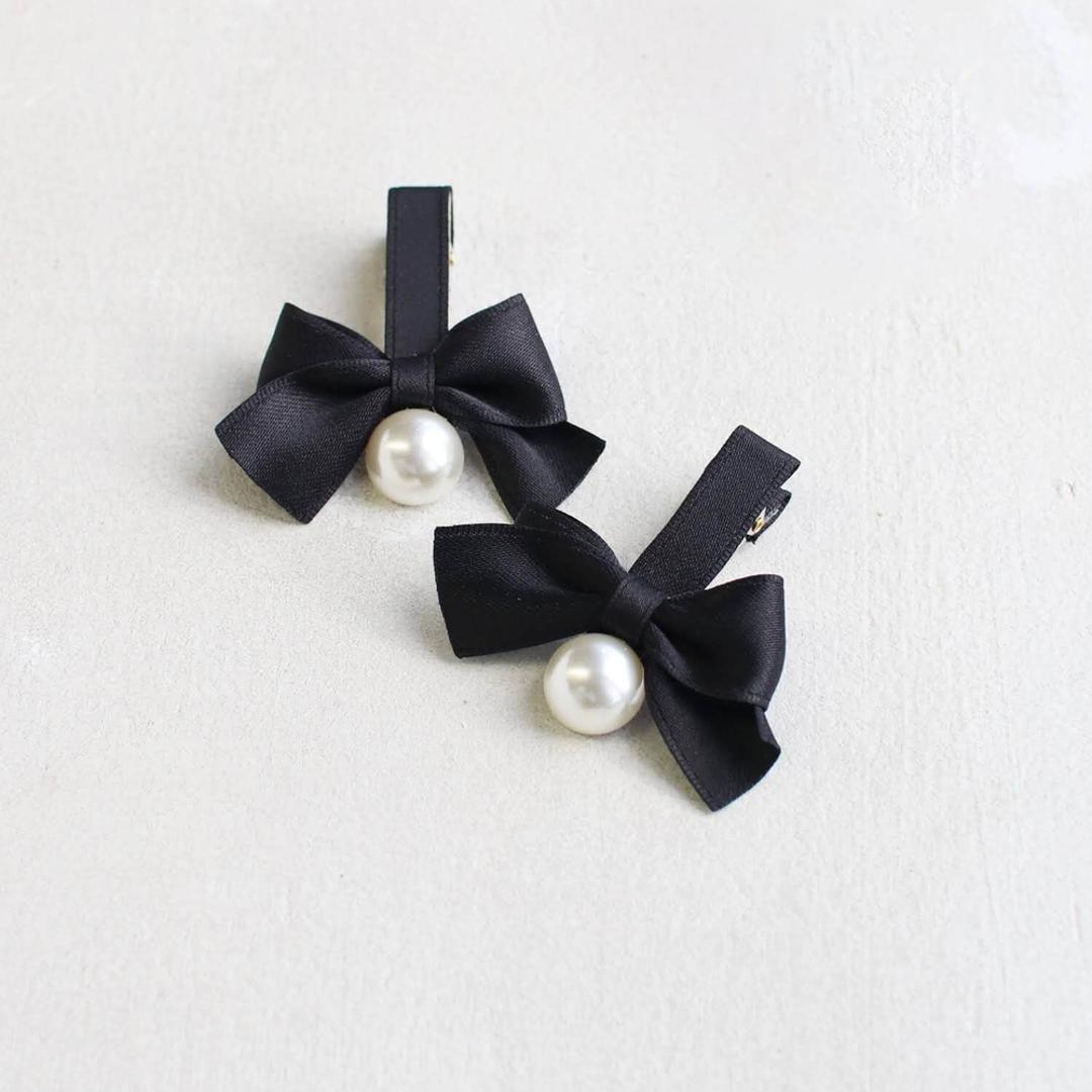 Rora ヘアクリップ キッズ 2個セット 通販 ヘア クリップ 68522302 あいリボンヘアクリップ リボン パール 子供 女の子 大人っぽい 卒園式 入学式 結婚式 発表会 可愛い おしゃれ かわいい オシャレ ヘアーアクセ ヘアアクセサリー キッズファッション ブラック フリー